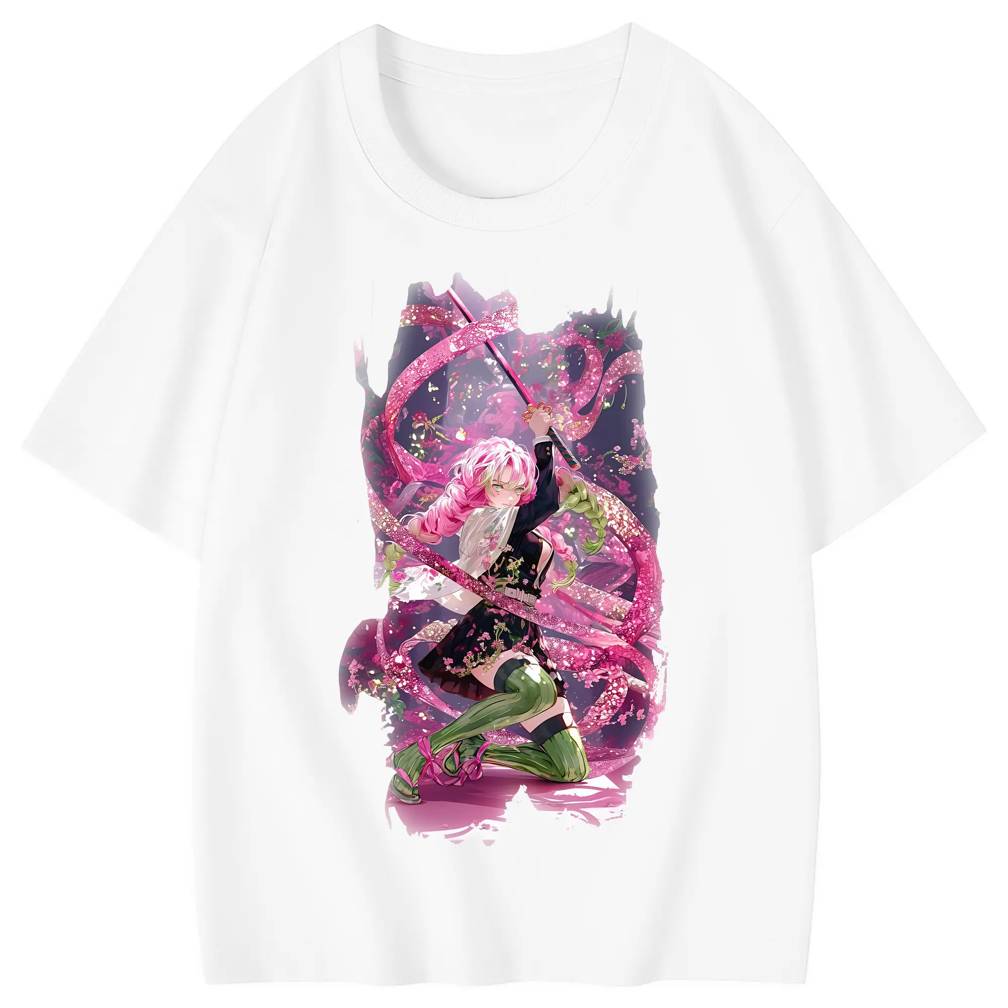 鬼滅の刃 グッズ,甘露寺 蜜璃 - 綿100％ キッズTシャツ ・ フロントプリント ・ 快適 通気性 ・ スポーツ カジュアル 散歩用