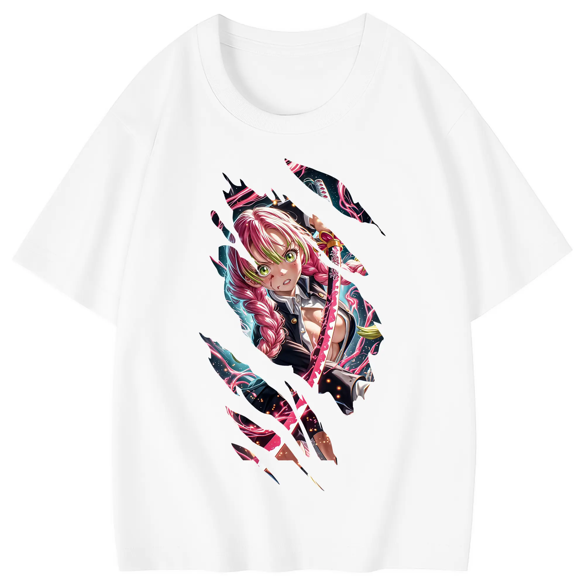 鬼滅の刃 グッズ,甘露寺 蜜璃 - 綿100％ キッズTシャツ ・ フロントプリント ・ 快適 通気性 ・ スポーツ カジュアル 散歩用