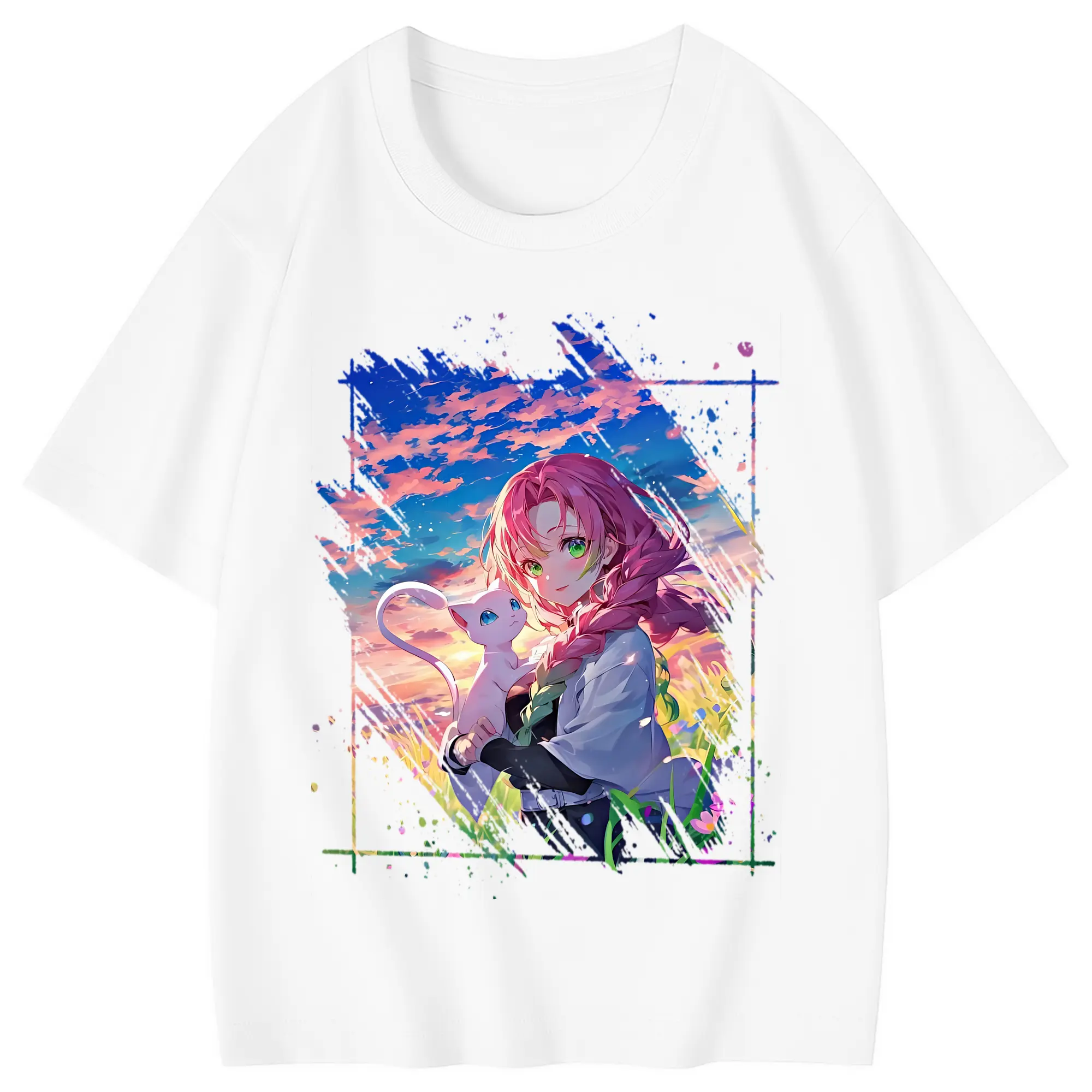 鬼滅の刃 グッズ,甘露寺 蜜璃 - 綿100％ キッズTシャツ ・ フロントプリント ・ 快適 通気性 ・ スポーツ カジュアル 散歩用