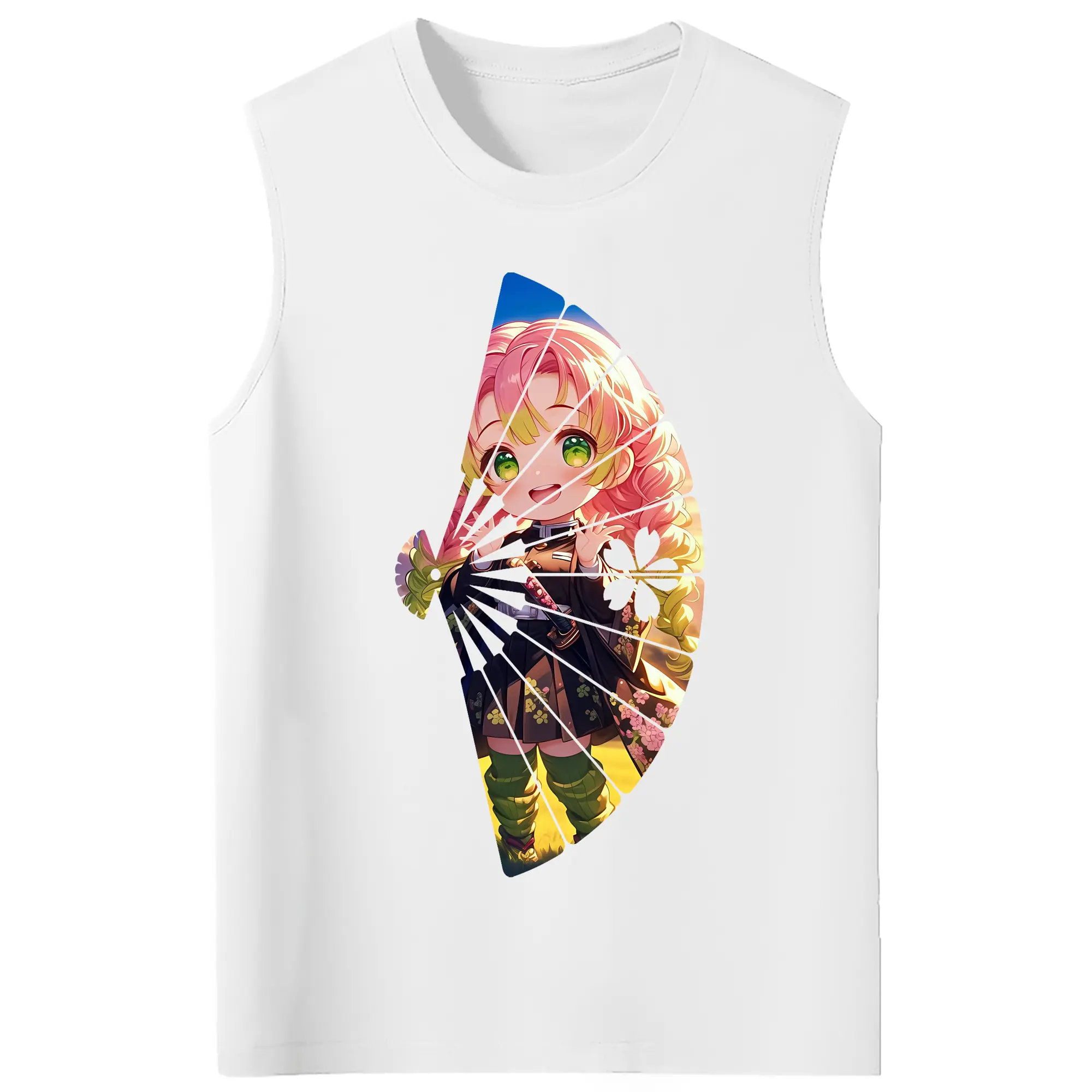 鬼滅の刃 グッズ,甘露寺 蜜璃 - コットン100％ タンクトップ ・ フロントプリント ・ タイトフィット ・ 快適 通気性 ・ スポーツ カジュアル 散歩用