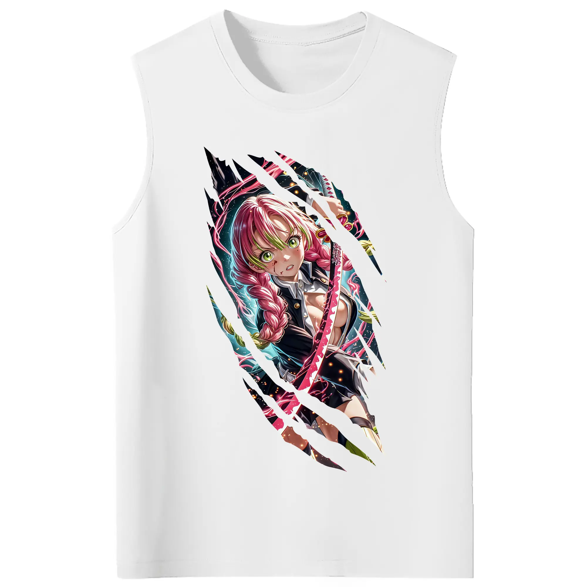 鬼滅の刃 グッズ,甘露寺 蜜璃 - コットン100％ タンクトップ ・ フロントプリント ・ タイトフィット ・ 快適 通気性 ・ スポーツ カジュアル 散歩用