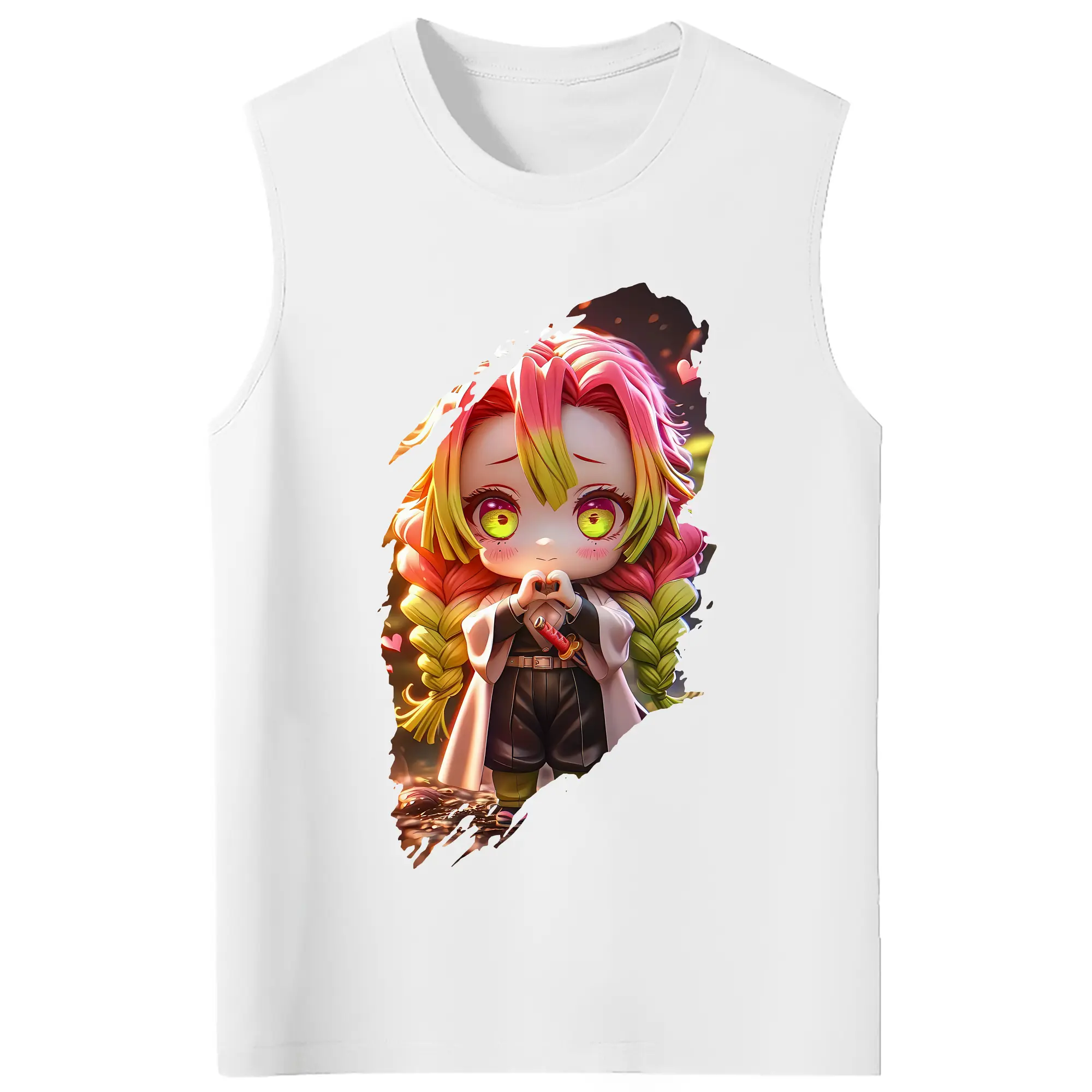 鬼滅の刃 グッズ,甘露寺 蜜璃 - コットン100％ タンクトップ ・ フロントプリント ・ タイトフィット ・ 快適 通気性 ・ スポーツ カジュアル 散歩用