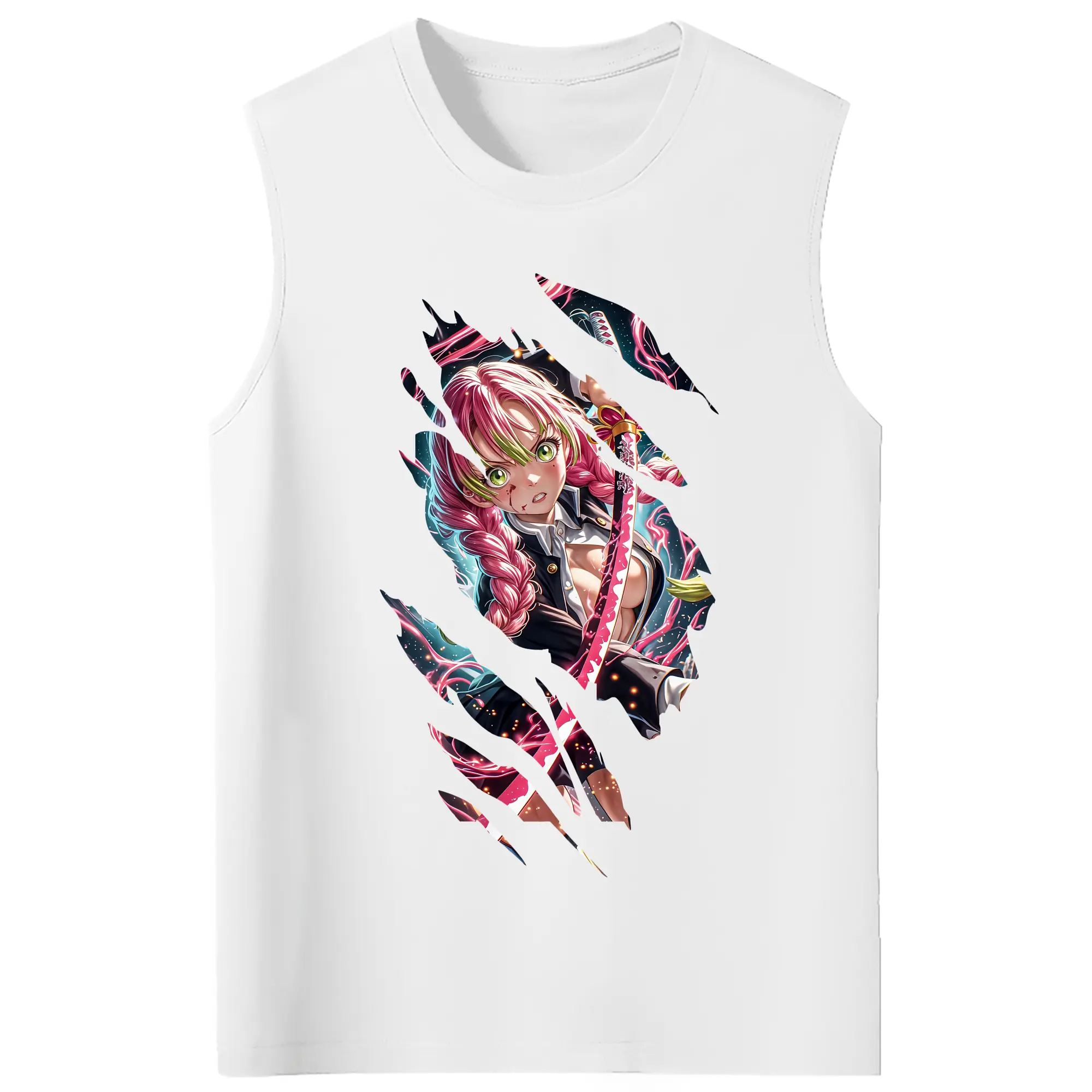 鬼滅の刃 グッズ,甘露寺 蜜璃 - コットン100％ タンクトップ ・ フロントプリント ・ タイトフィット ・ 快適 通気性 ・ スポーツ カジュアル 散歩用