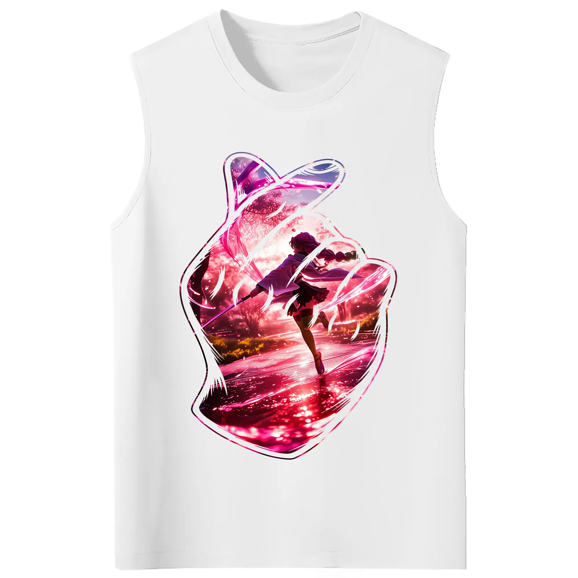 鬼滅の刃 グッズ,甘露寺 蜜璃 - コットン100％ タンクトップ ・ フロントプリント ・ タイトフィット ・ 快適 通気性 ・ スポーツ カジュアル 散歩用