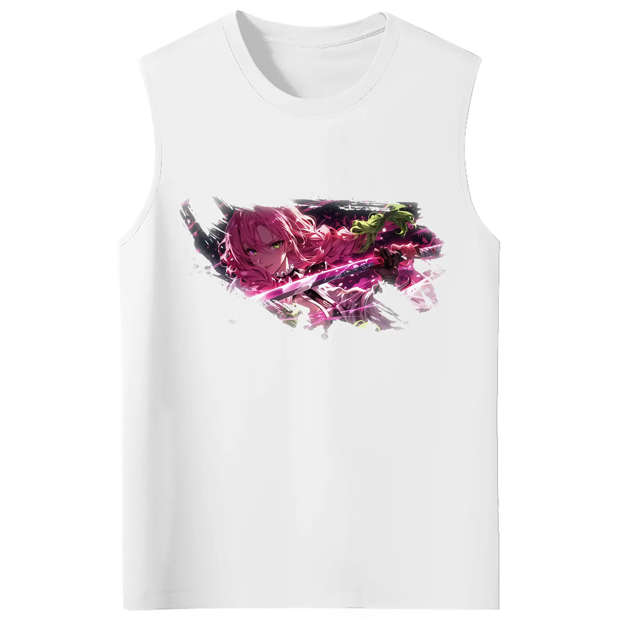 鬼滅の刃 グッズ,甘露寺 蜜璃 - コットン100％ タンクトップ ・ フロントプリント ・ タイトフィット ・ 快適 通気性 ・ スポーツ カジュアル 散歩用