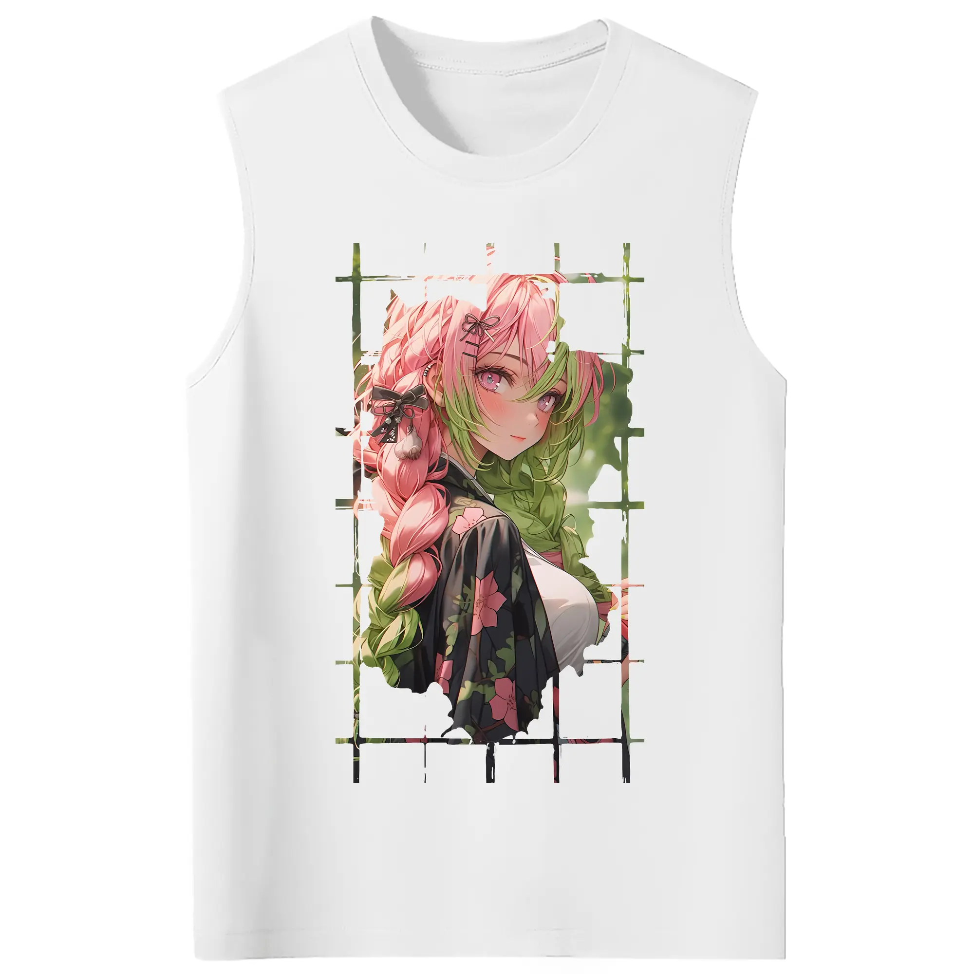 鬼滅の刃 グッズ,甘露寺 蜜璃 - コットン100％ タンクトップ ・ フロントプリント ・ タイトフィット ・ 快適 通気性 ・ スポーツ カジュアル 散歩用