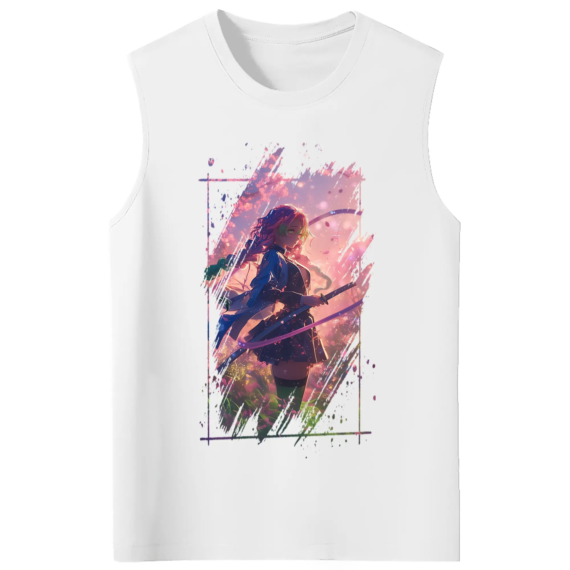 鬼滅の刃 グッズ,甘露寺 蜜璃 - コットン100％ タンクトップ ・ フロントプリント ・ タイトフィット ・ 快適 通気性 ・ スポーツ カジュアル 散歩用