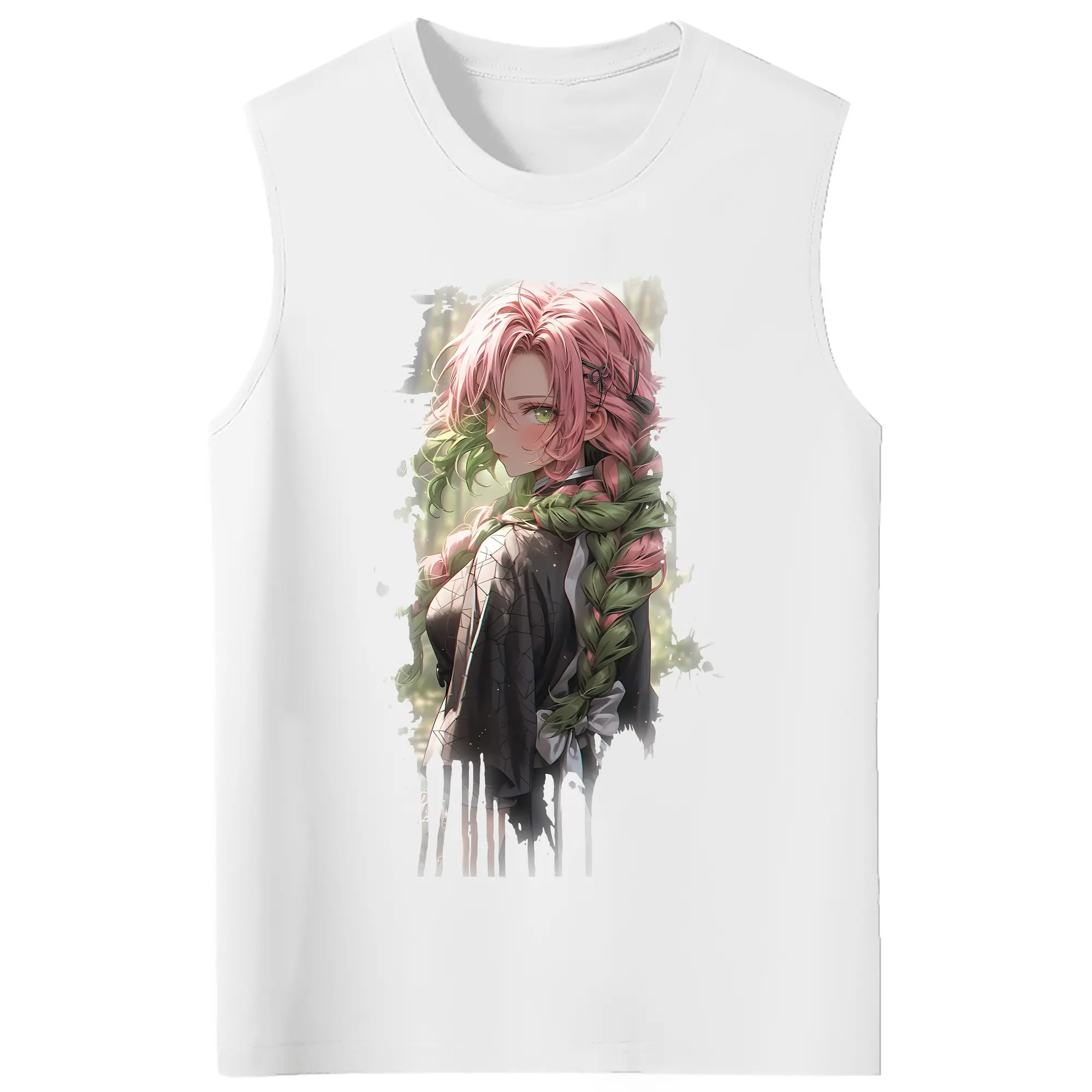 鬼滅の刃 グッズ,甘露寺 蜜璃 - コットン100％ タンクトップ ・ フロントプリント ・ タイトフィット ・ 快適 通気性 ・ スポーツ カジュアル 散歩用