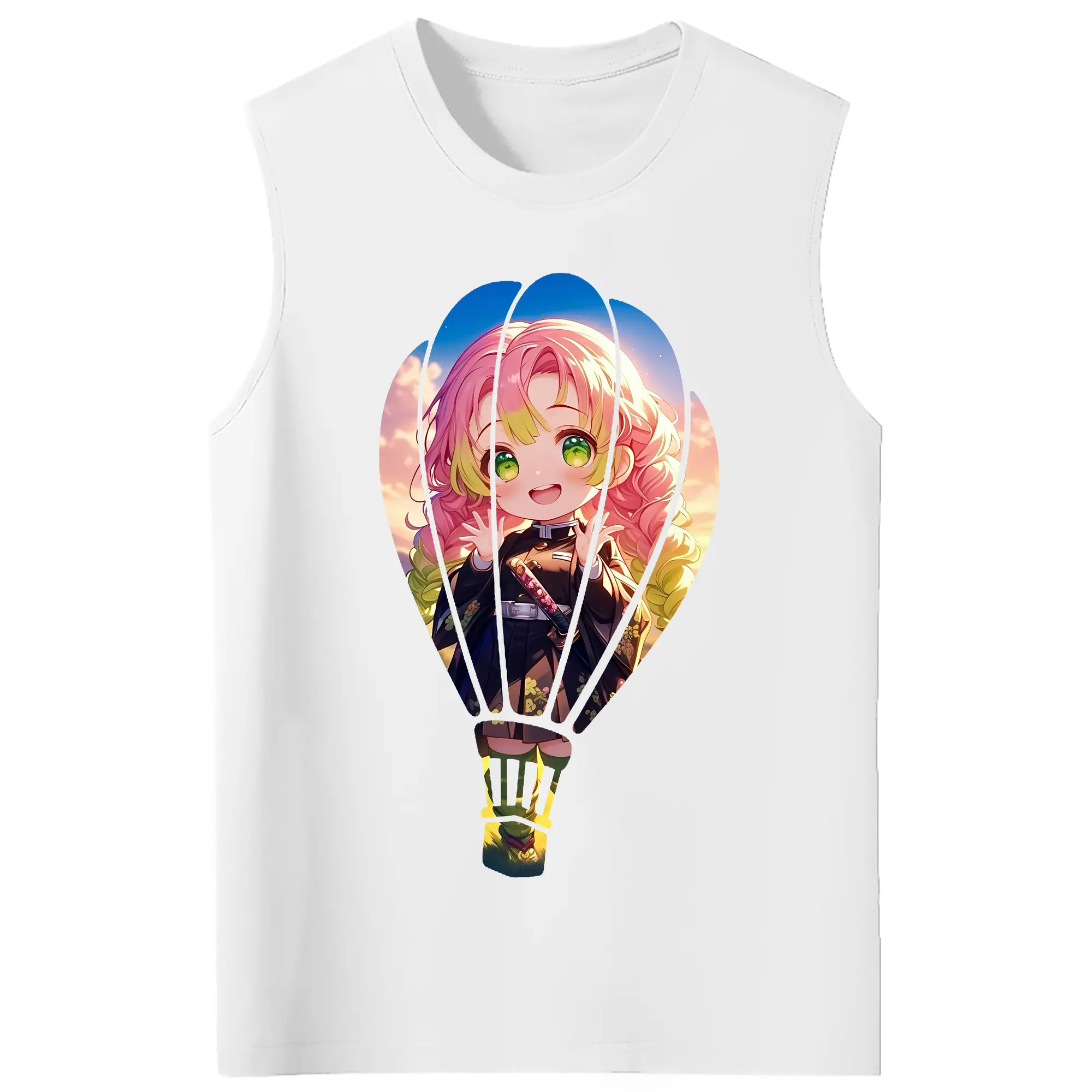 鬼滅の刃 グッズ,甘露寺 蜜璃 - コットン100％ タンクトップ ・ フロントプリント ・ タイトフィット ・ 快適 通気性 ・ スポーツ カジュアル 散歩用