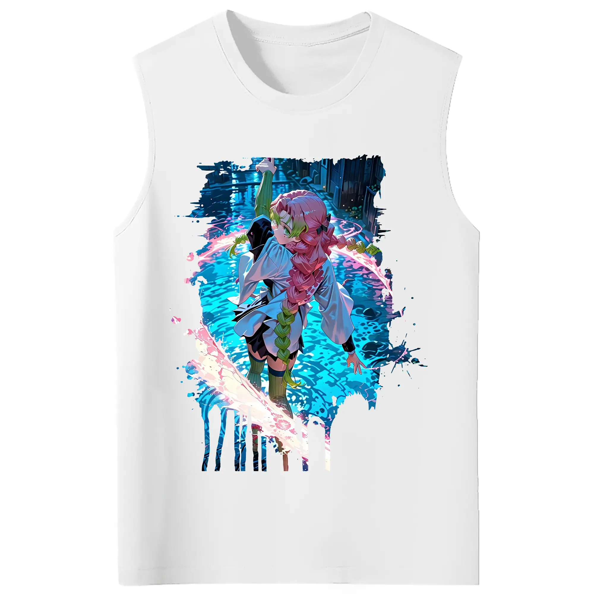 鬼滅の刃 グッズ,甘露寺 蜜璃 - コットン100％ タンクトップ ・ フロントプリント ・ タイトフィット ・ 快適 通気性 ・ スポーツ カジュアル 散歩用
