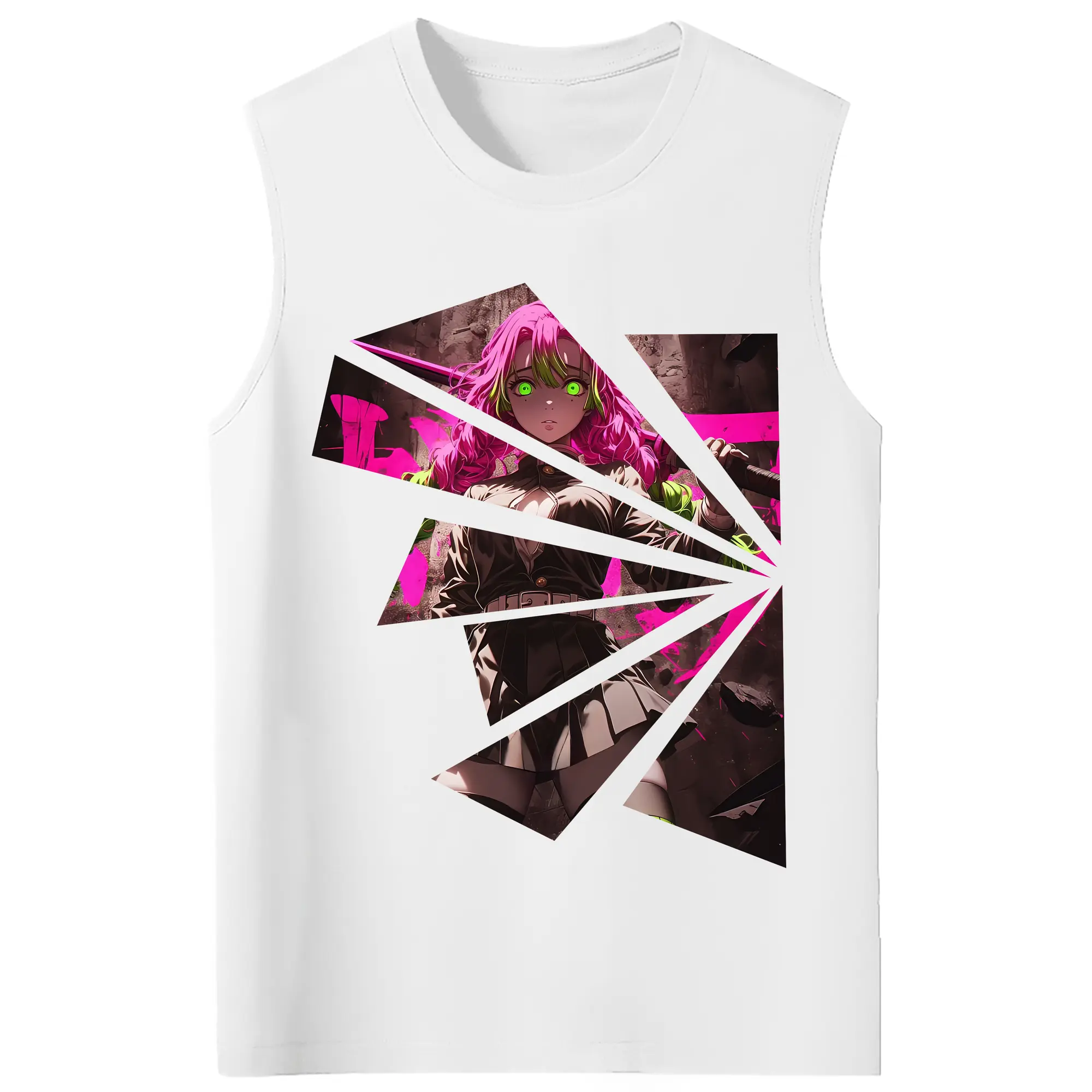 鬼滅の刃 グッズ,甘露寺 蜜璃 - コットン100％ タンクトップ ・ フロントプリント ・ タイトフィット ・ 快適 通気性 ・ スポーツ カジュアル 散歩用