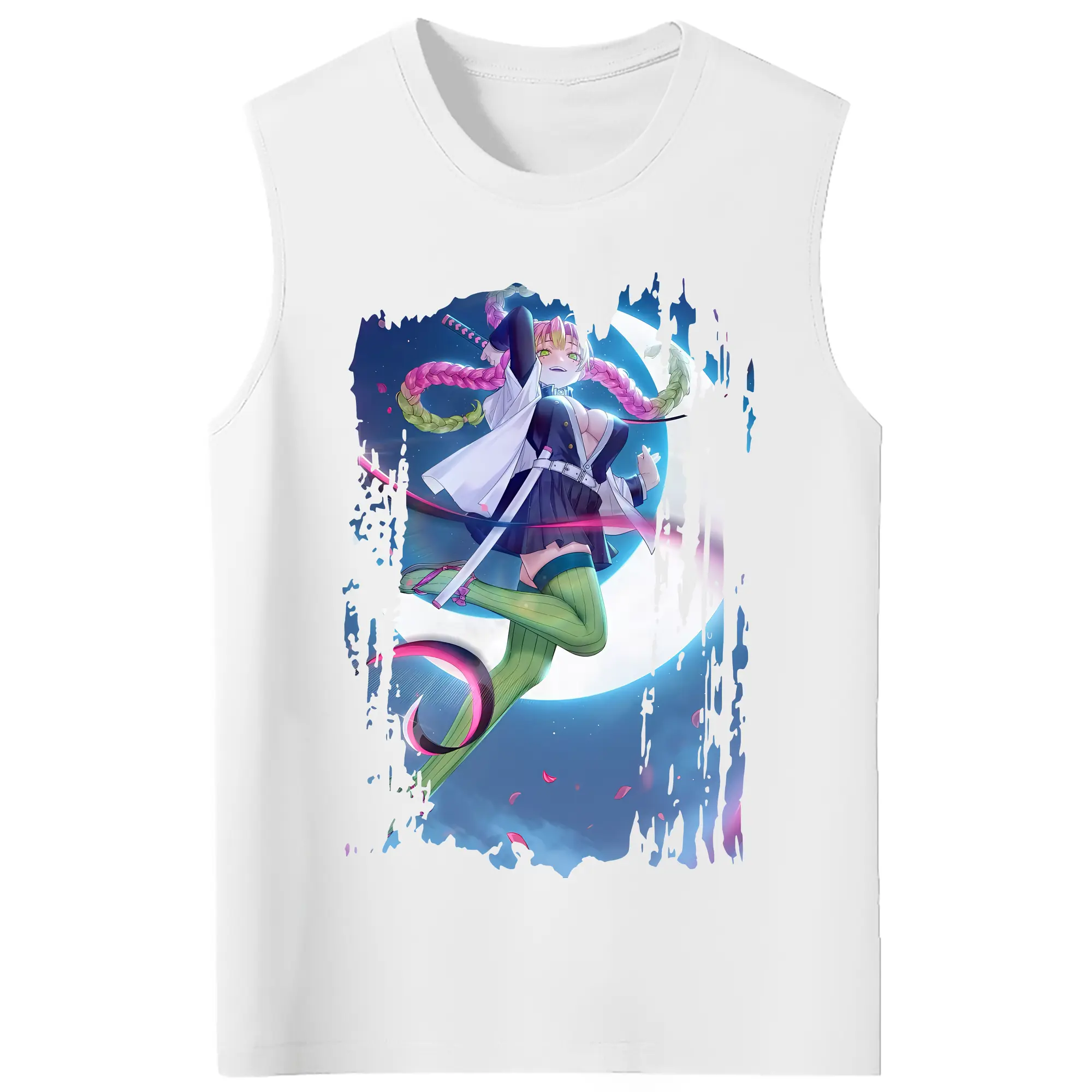 鬼滅の刃 グッズ,甘露寺 蜜璃 - コットン100％ タンクトップ ・ フロントプリント ・ タイトフィット ・ 快適 通気性 ・ スポーツ カジュアル 散歩用