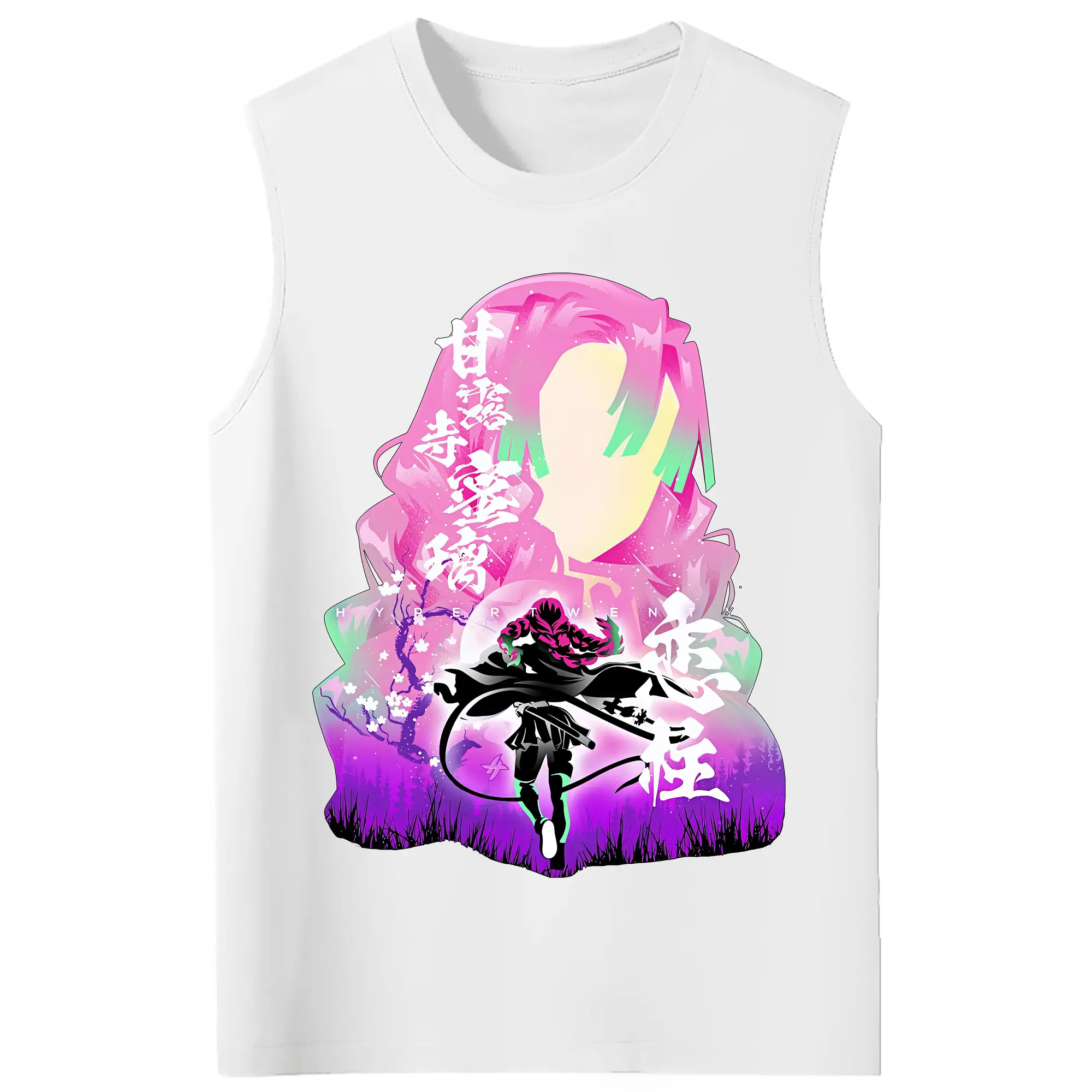 鬼滅の刃 グッズ,甘露寺 蜜璃 - コットン100％ タンクトップ ・ フロントプリント ・ タイトフィット ・ 快適 通気性 ・ スポーツ カジュアル 散歩用