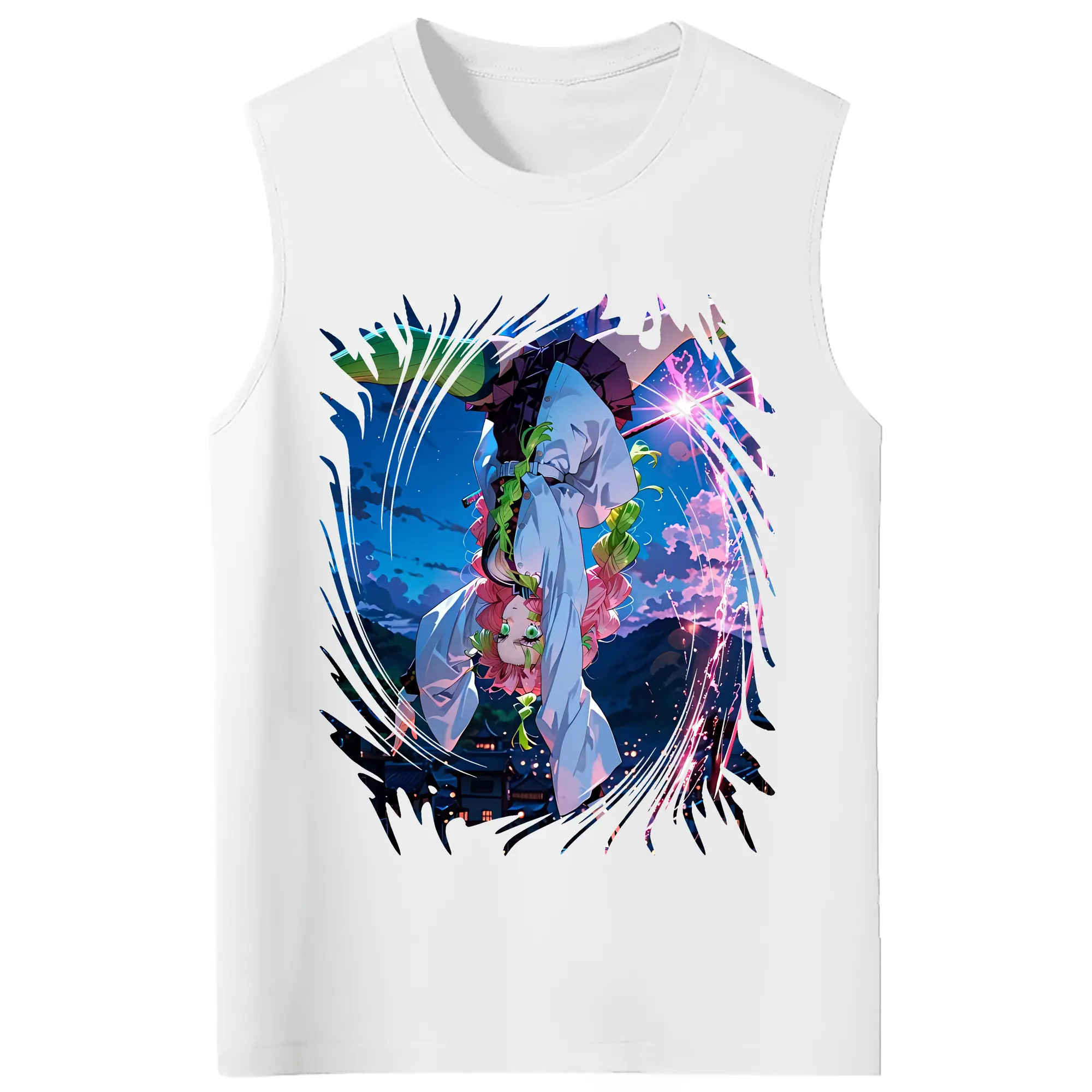 鬼滅の刃 グッズ,甘露寺 蜜璃 - コットン100％ タンクトップ ・ フロントプリント ・ タイトフィット ・ 快適 通気性 ・ スポーツ カジュアル 散歩用