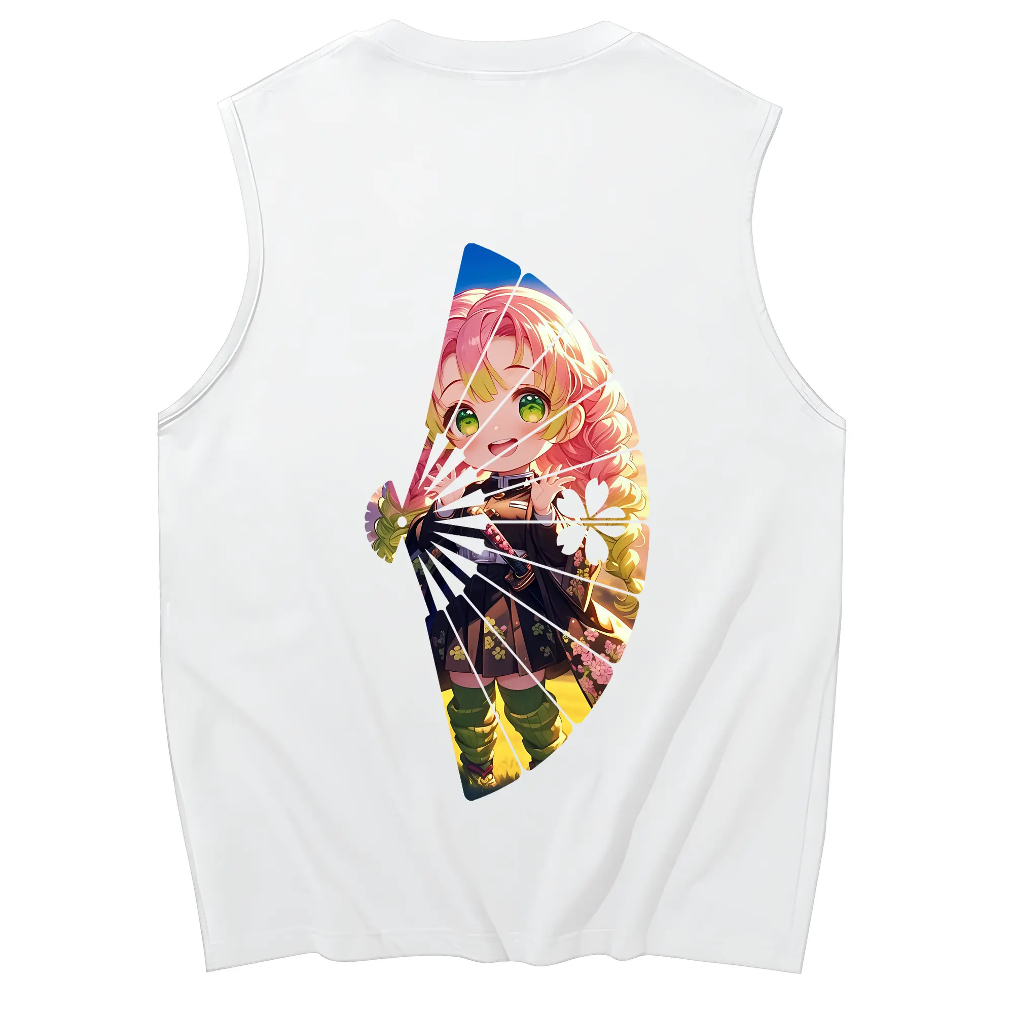 鬼滅の刃 グッズ,甘露寺 蜜璃 - コットン100％ タンクトップ ・ 背面プリント ・ タイトシルエット ・ 快適 通気性 ・ スポーツ カジュアル 散歩用
