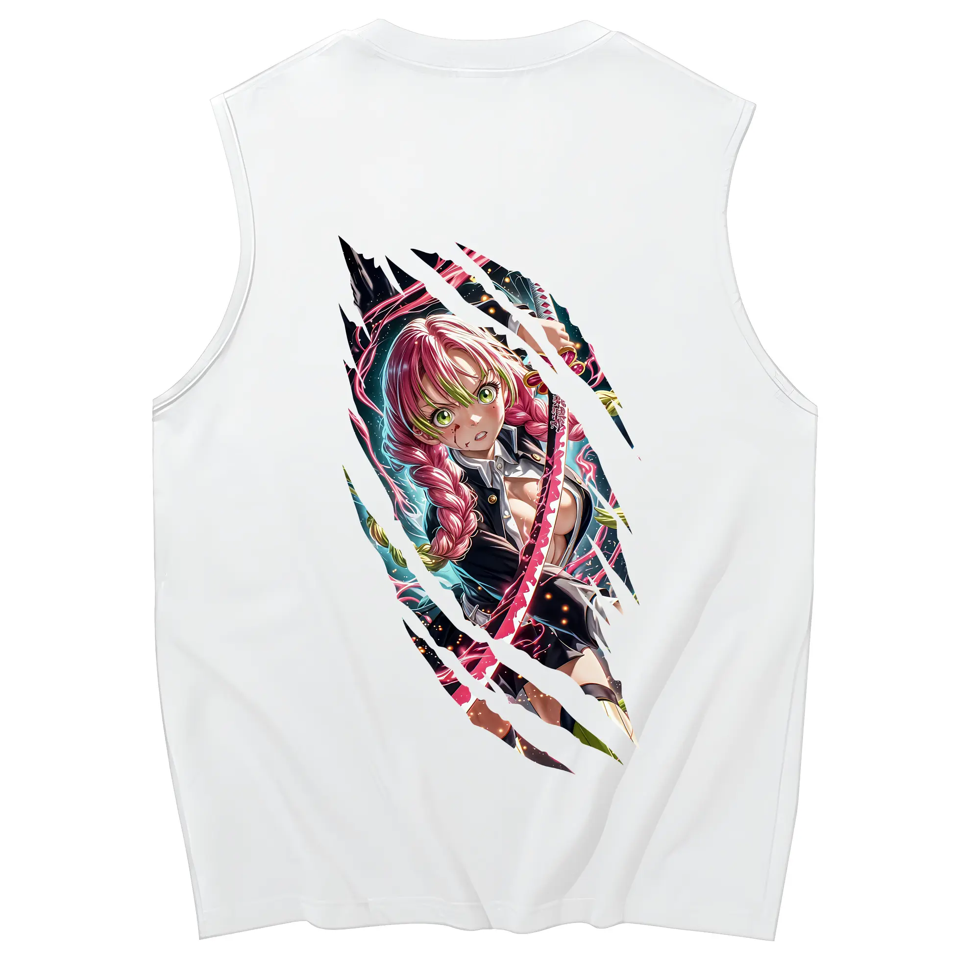 鬼滅の刃 グッズ,甘露寺 蜜璃 - コットン100％ タンクトップ ・ 背面プリント ・ タイトシルエット ・ 快適 通気性 ・ スポーツ カジュアル 散歩用