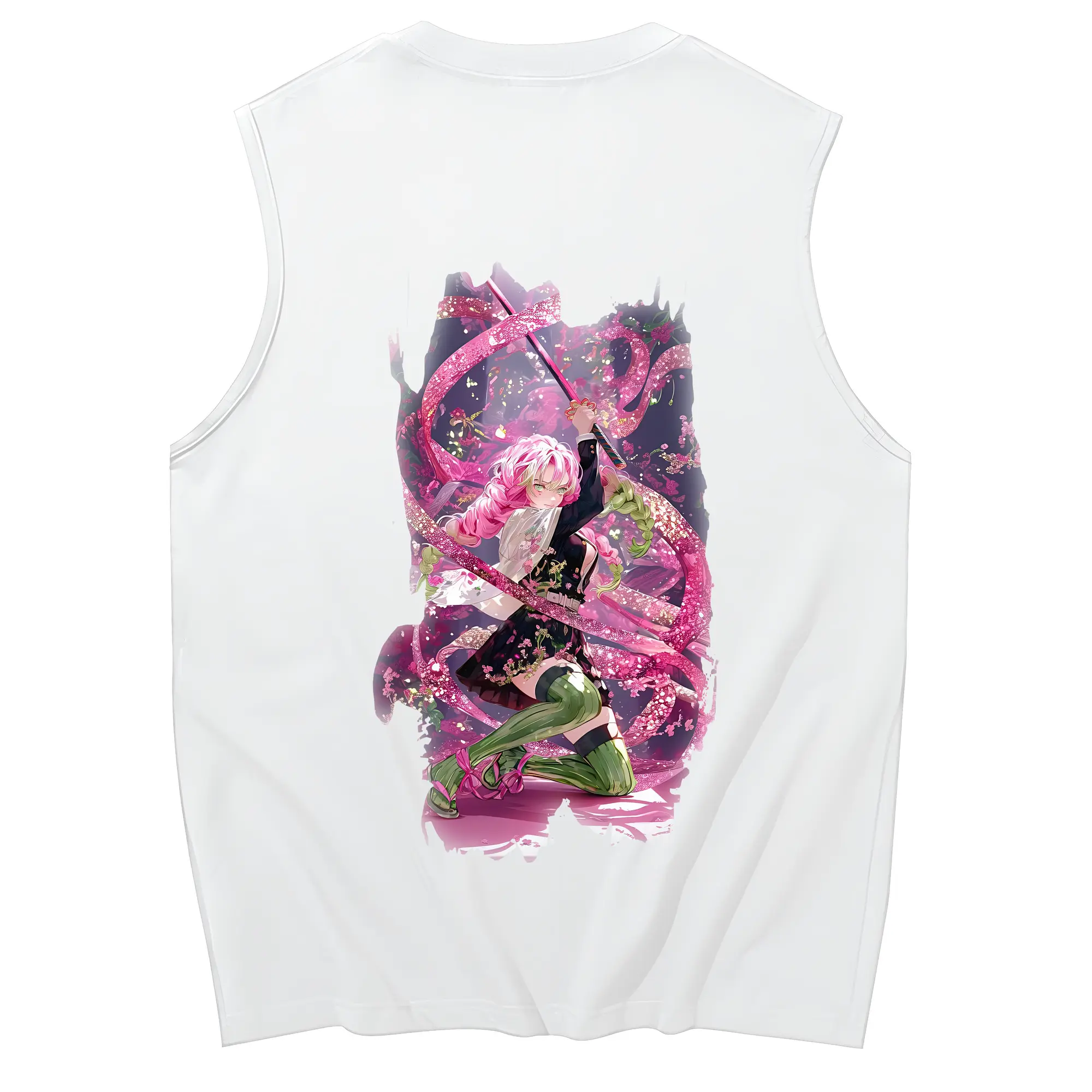 鬼滅の刃 グッズ,甘露寺 蜜璃 - コットン100％ タンクトップ ・ 背面プリント ・ タイトシルエット ・ 快適 通気性 ・ スポーツ カジュアル 散歩用