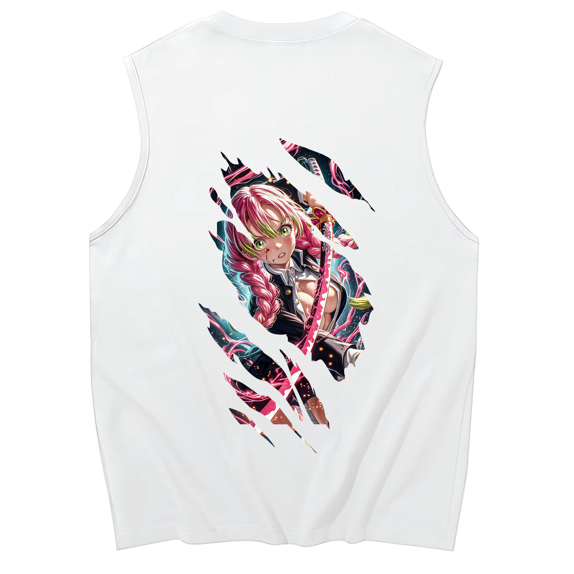 鬼滅の刃 グッズ,甘露寺 蜜璃 - コットン100％ タンクトップ ・ 背面プリント ・ タイトシルエット ・ 快適 通気性 ・ スポーツ カジュアル 散歩用
