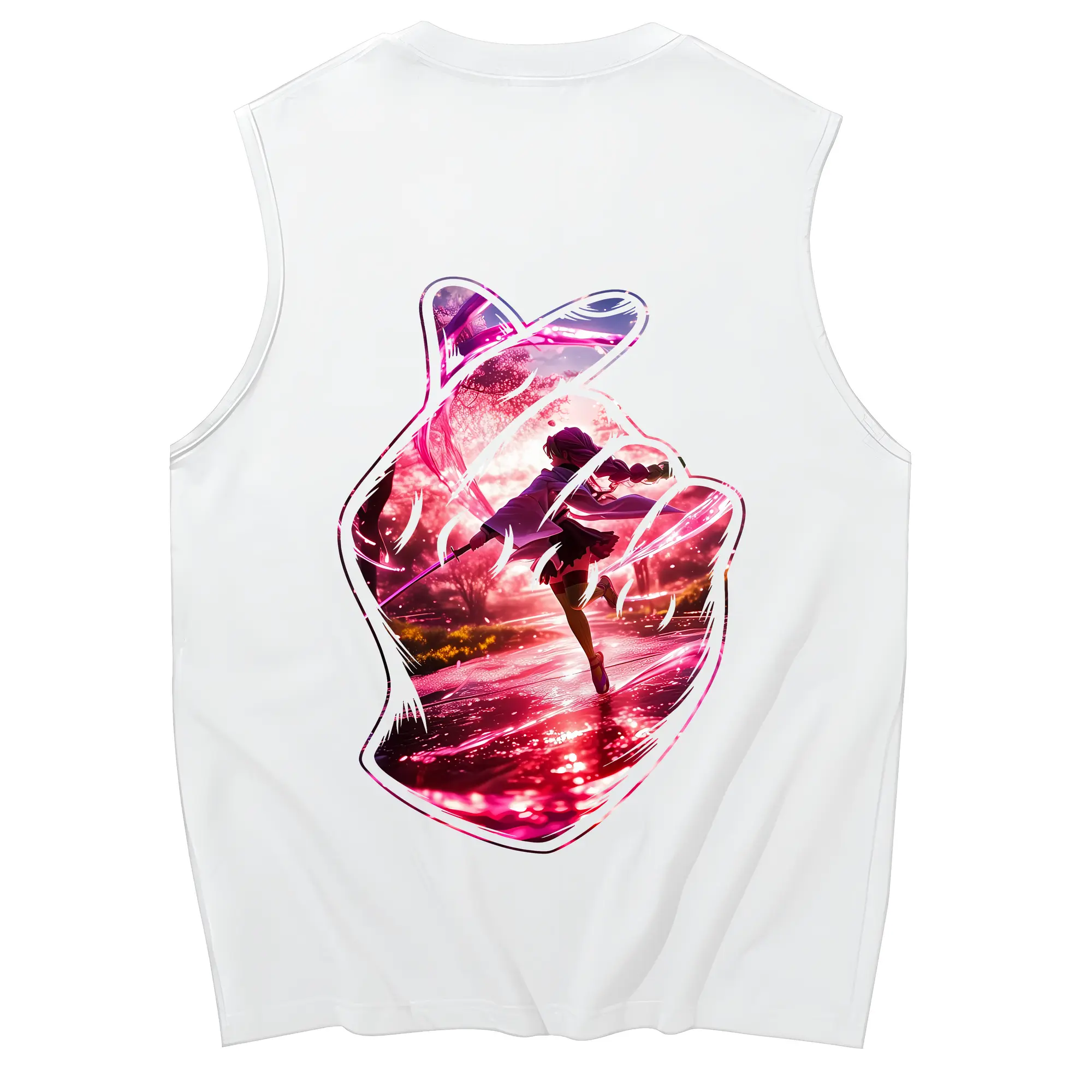 鬼滅の刃 グッズ,甘露寺 蜜璃 - コットン100％ タンクトップ ・ 背面プリント ・ タイトシルエット ・ 快適 通気性 ・ スポーツ カジュアル 散歩用
