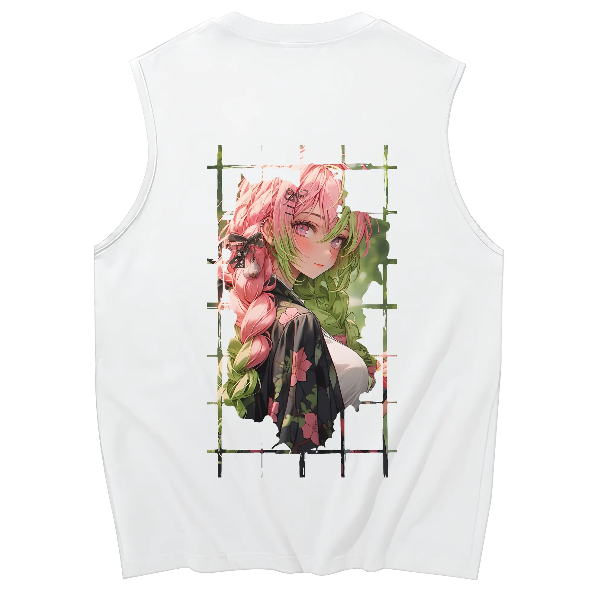 鬼滅の刃 グッズ,甘露寺 蜜璃 - コットン100％ タンクトップ ・ 背面プリント ・ タイトシルエット ・ 快適 通気性 ・ スポーツ カジュアル 散歩用