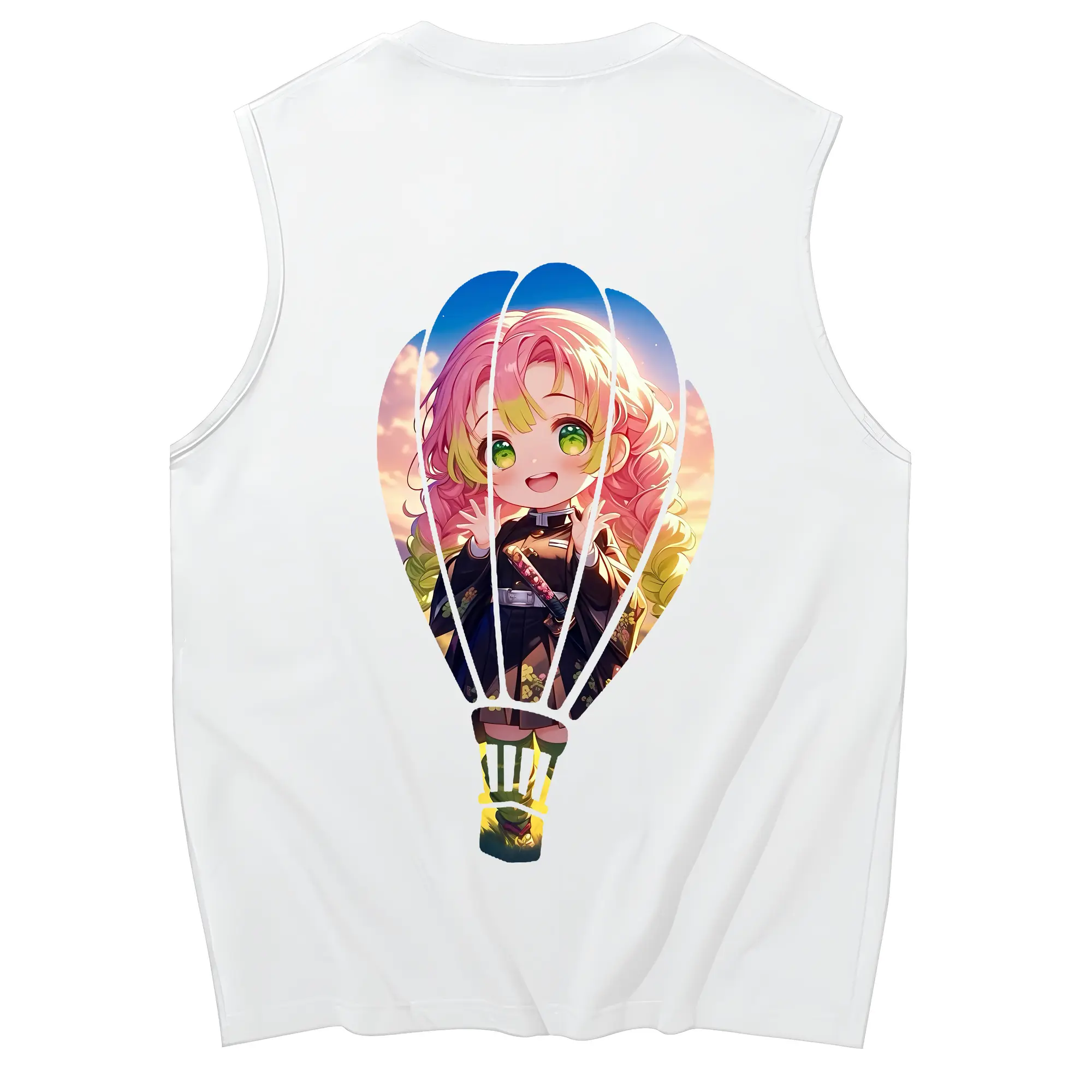 鬼滅の刃 グッズ,甘露寺 蜜璃 - コットン100％ タンクトップ ・ 背面プリント ・ タイトシルエット ・ 快適 通気性 ・ スポーツ カジュアル 散歩用