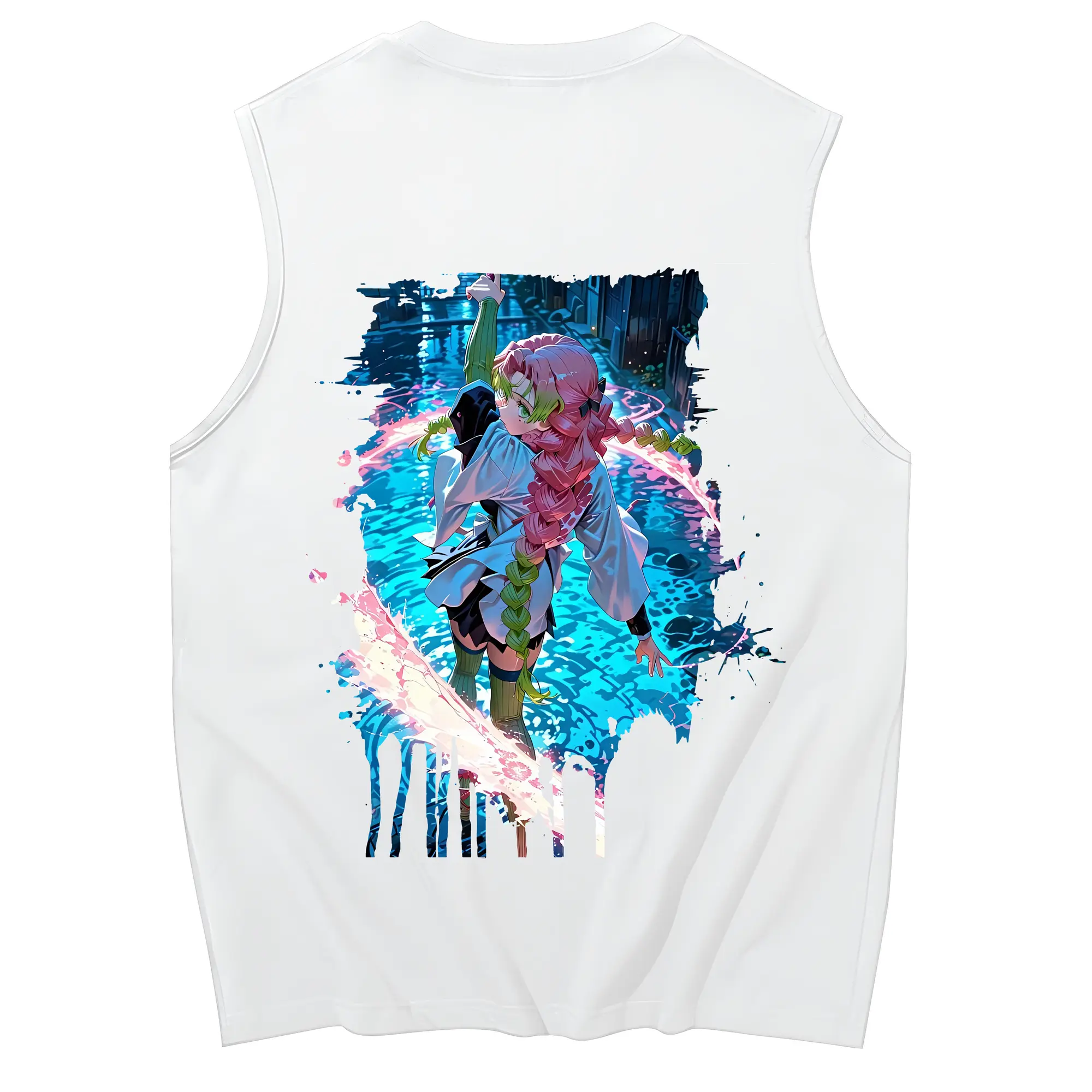 鬼滅の刃 グッズ,甘露寺 蜜璃 - コットン100％ タンクトップ ・ 背面プリント ・ タイトシルエット ・ 快適 通気性 ・ スポーツ カジュアル 散歩用
