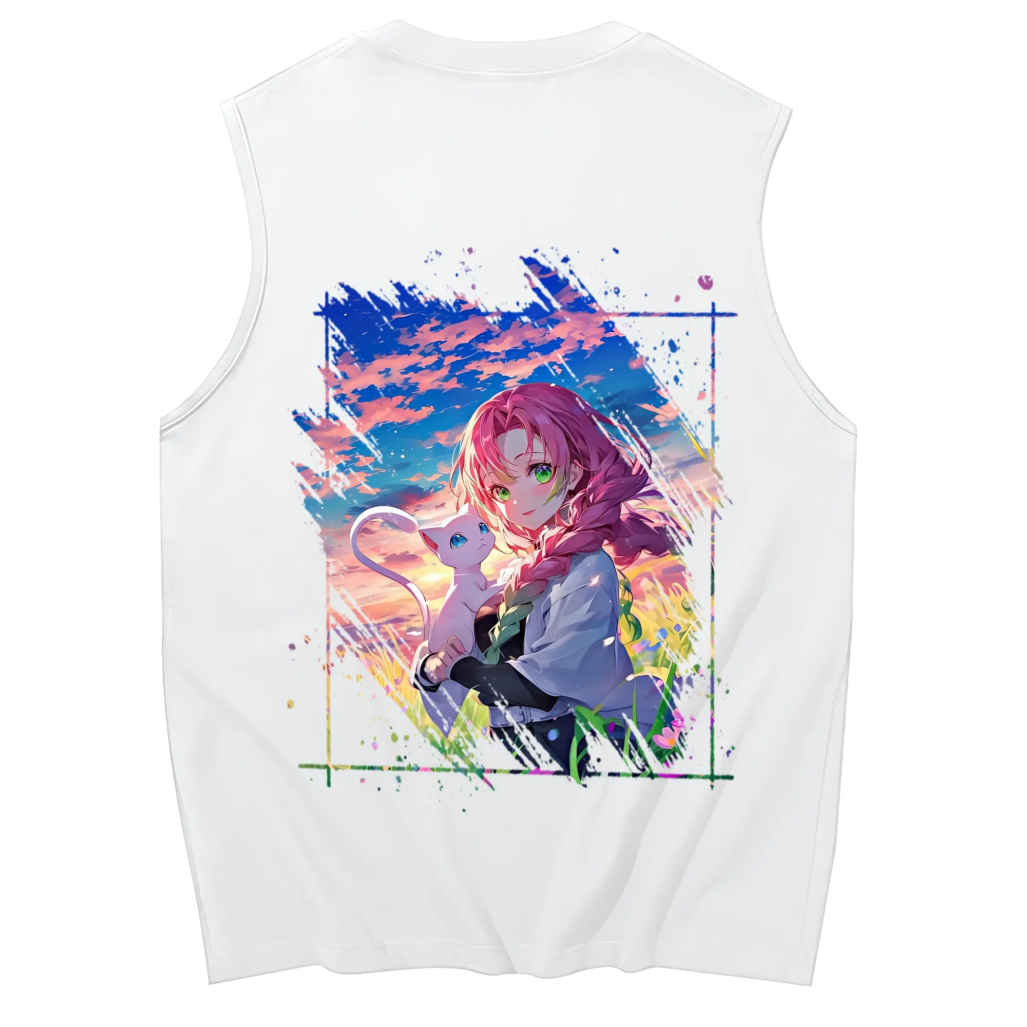 鬼滅の刃 グッズ,甘露寺 蜜璃 - コットン100％ タンクトップ ・ 背面プリント ・ タイトシルエット ・ 快適 通気性 ・ スポーツ カジュアル 散歩用