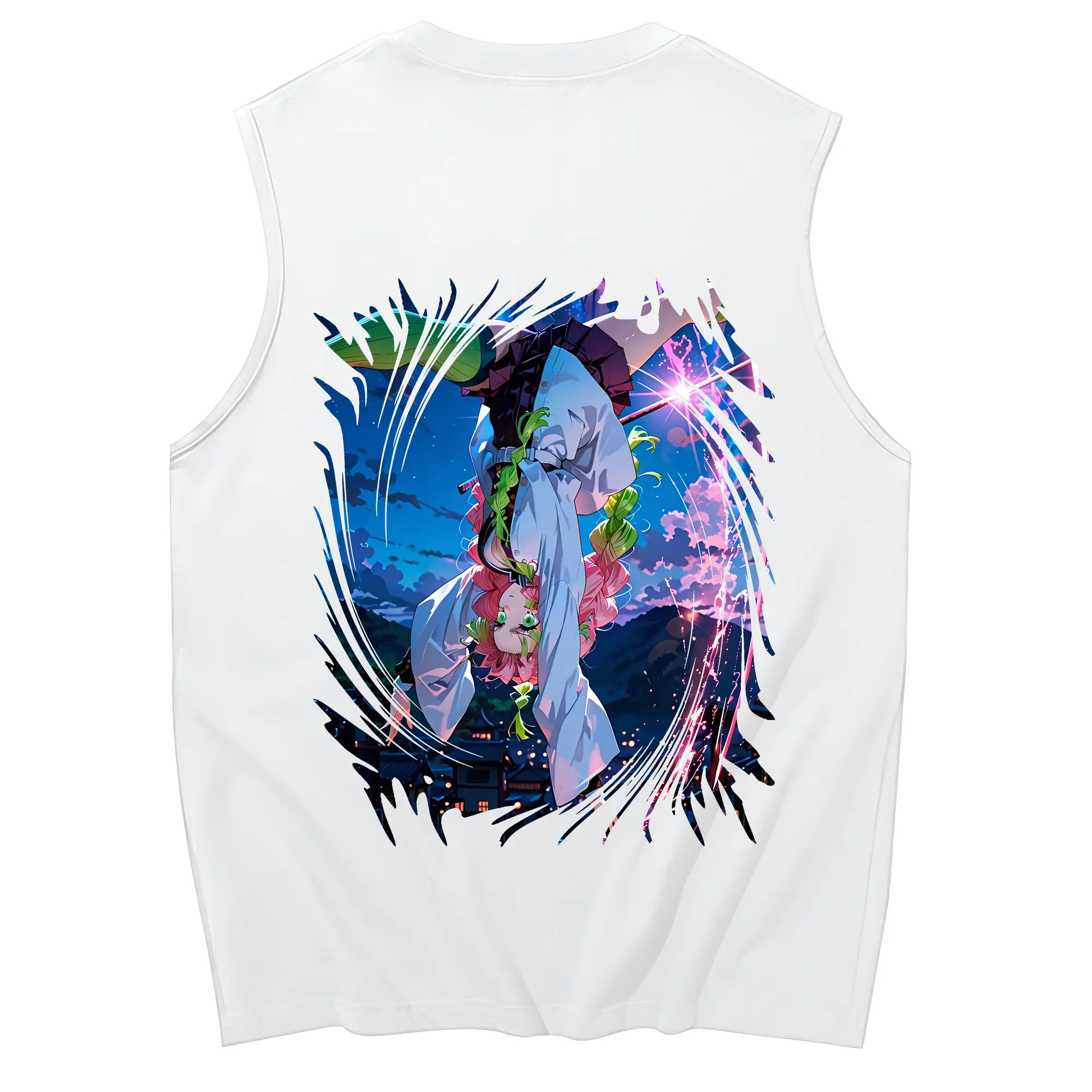鬼滅の刃 グッズ,甘露寺 蜜璃 - コットン100％ タンクトップ ・ 背面プリント ・ タイトシルエット ・ 快適 通気性 ・ スポーツ カジュアル 散歩用