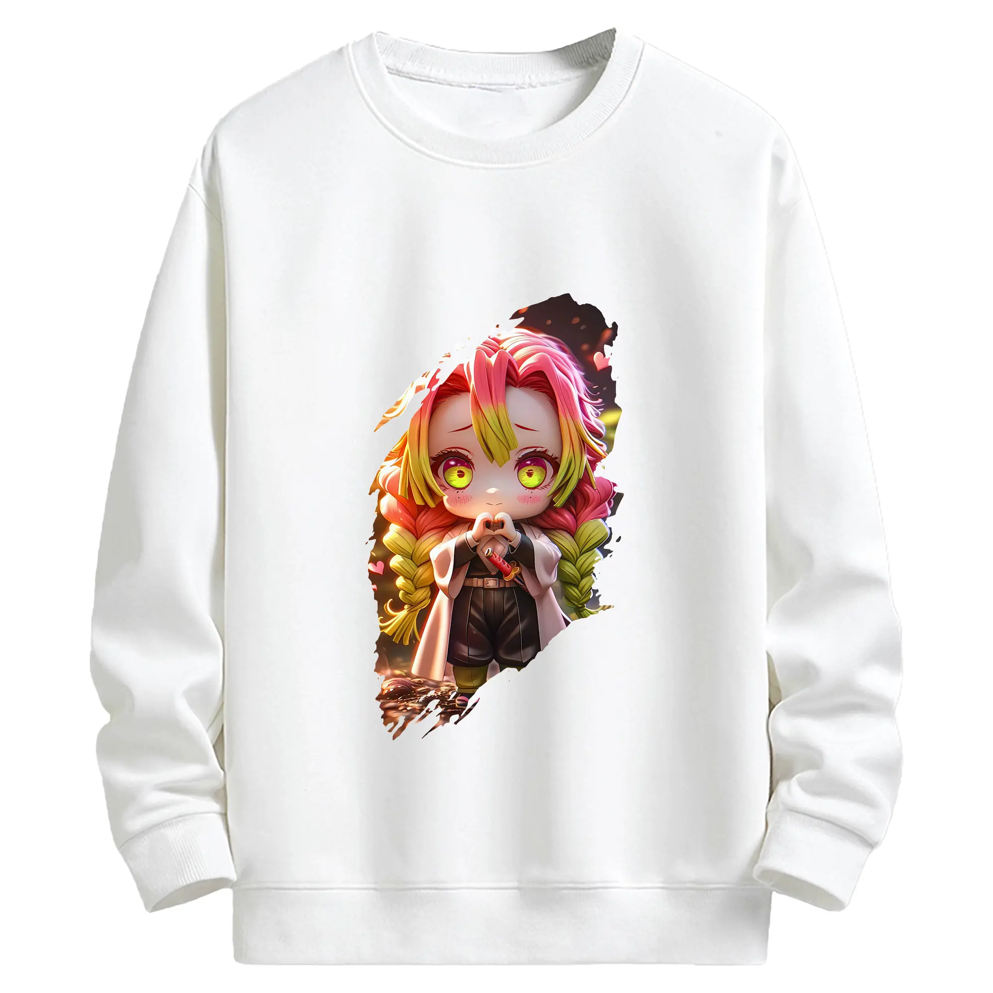 鬼滅の刃 グッズ,甘露寺 蜜璃 - 高品質 クルーネック スウェット ・ コットン59％ ポリエステル41％ ・ ユニセックス 長袖 トレーナー ・ カジュアル デイリー スポーツ 散歩用