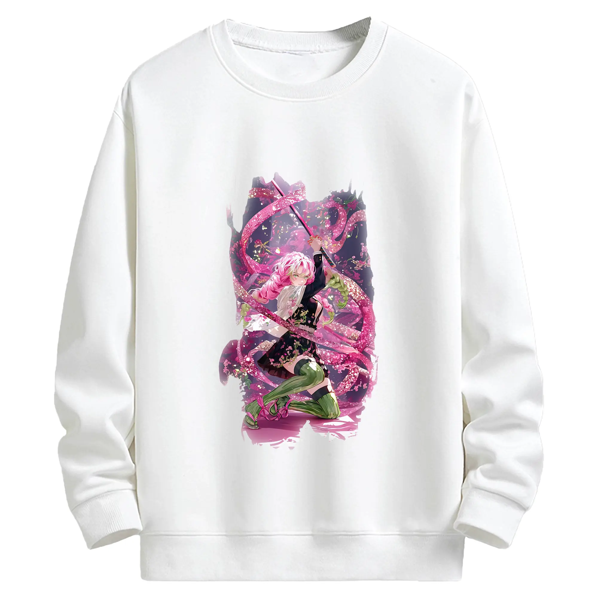 鬼滅の刃 グッズ,甘露寺 蜜璃 - 高品質 クルーネック スウェット ・ コットン59％ ポリエステル41％ ・ ユニセックス 長袖 トレーナー ・ カジュアル デイリー スポーツ 散歩用