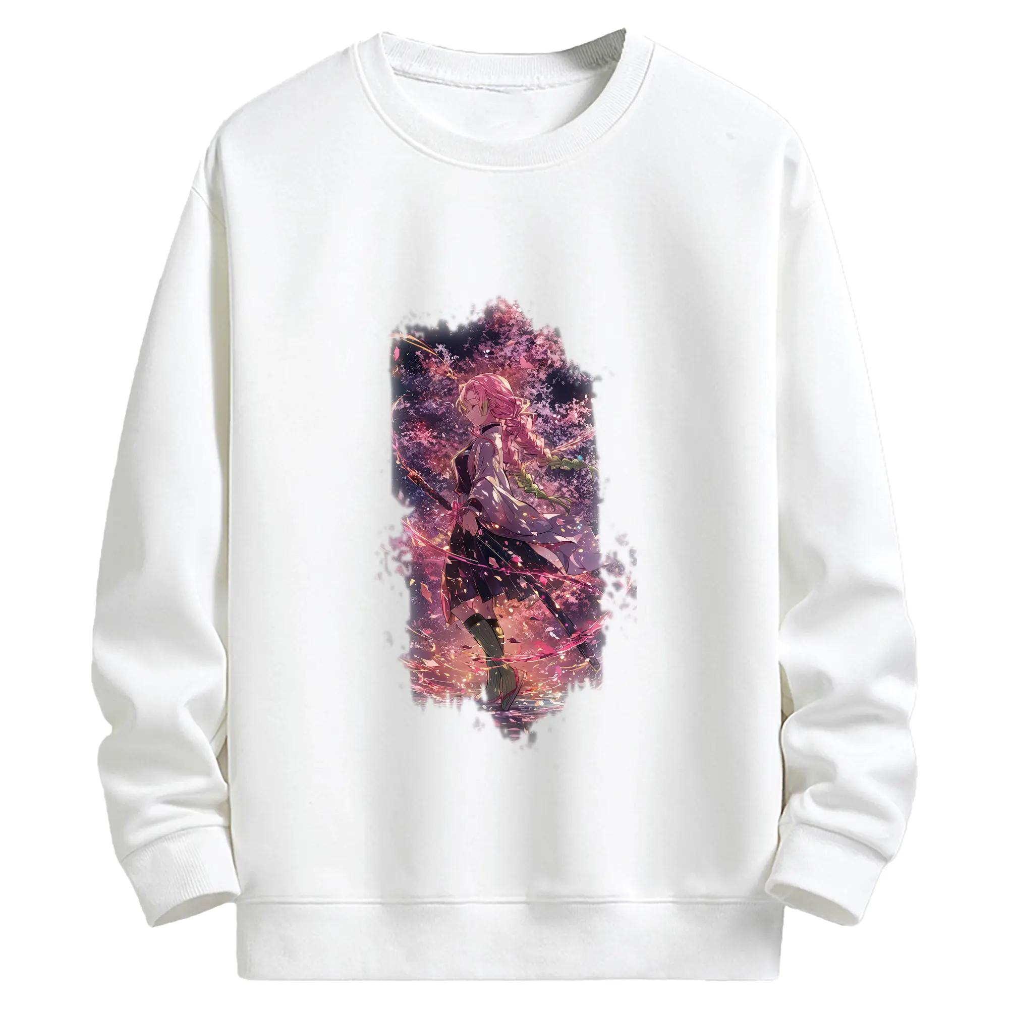 鬼滅の刃 グッズ,甘露寺 蜜璃 - 高品質 クルーネック スウェット ・ コットン59％ ポリエステル41％ ・ ユニセックス 長袖 トレーナー ・ カジュアル デイリー スポーツ 散歩用
