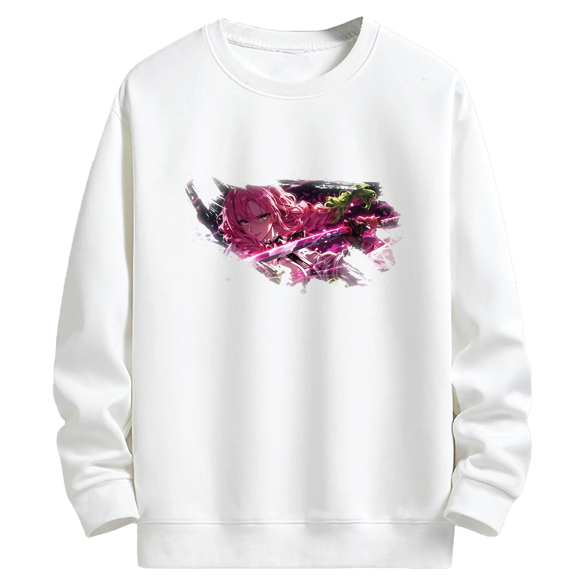 鬼滅の刃 グッズ,甘露寺 蜜璃 - 高品質 クルーネック スウェット ・ コットン59％ ポリエステル41％ ・ ユニセックス 長袖 トレーナー ・ カジュアル デイリー スポーツ 散歩用