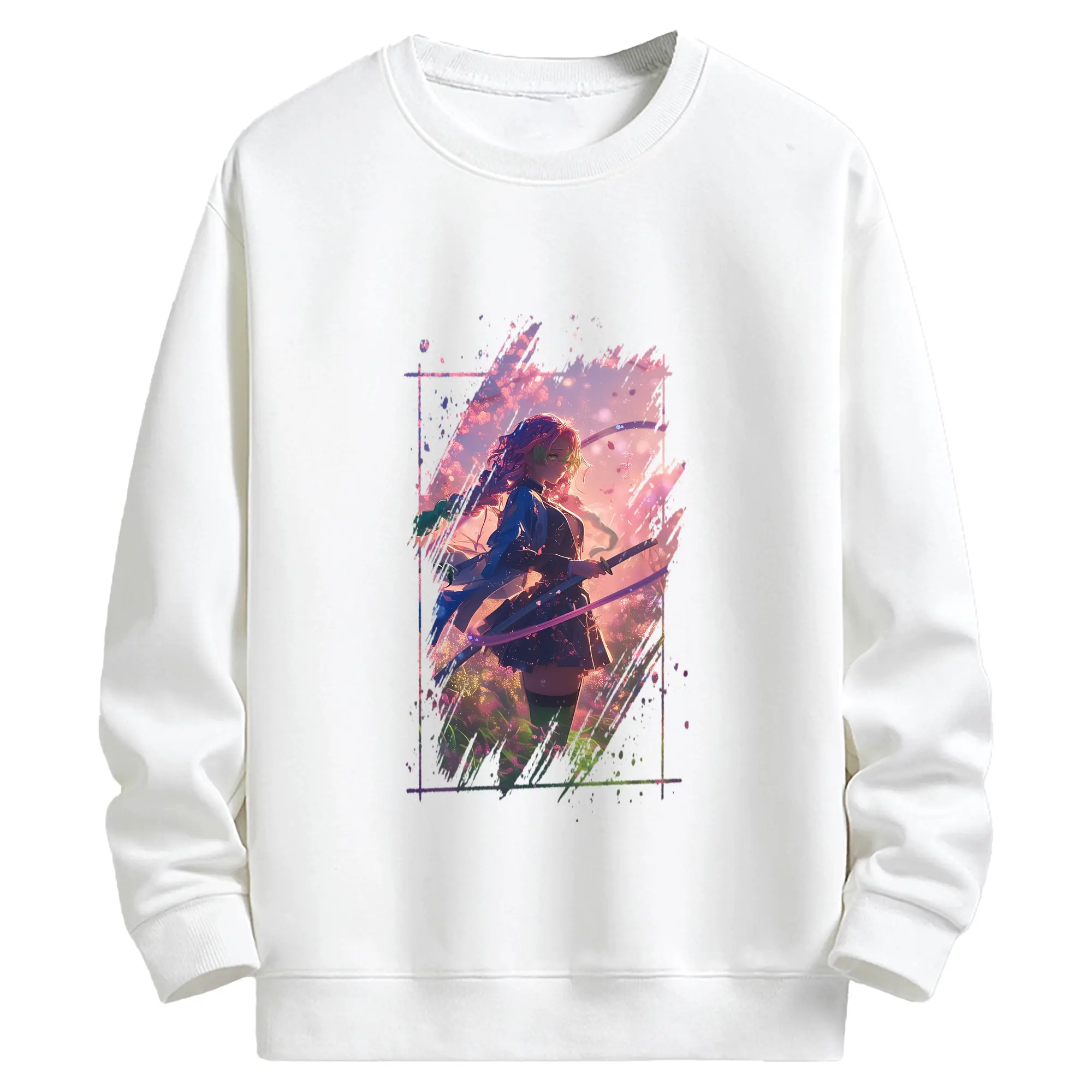 鬼滅の刃 グッズ,甘露寺 蜜璃 - 高品質 クルーネック スウェット ・ コットン59％ ポリエステル41％ ・ ユニセックス 長袖 トレーナー ・ カジュアル デイリー スポーツ 散歩用
