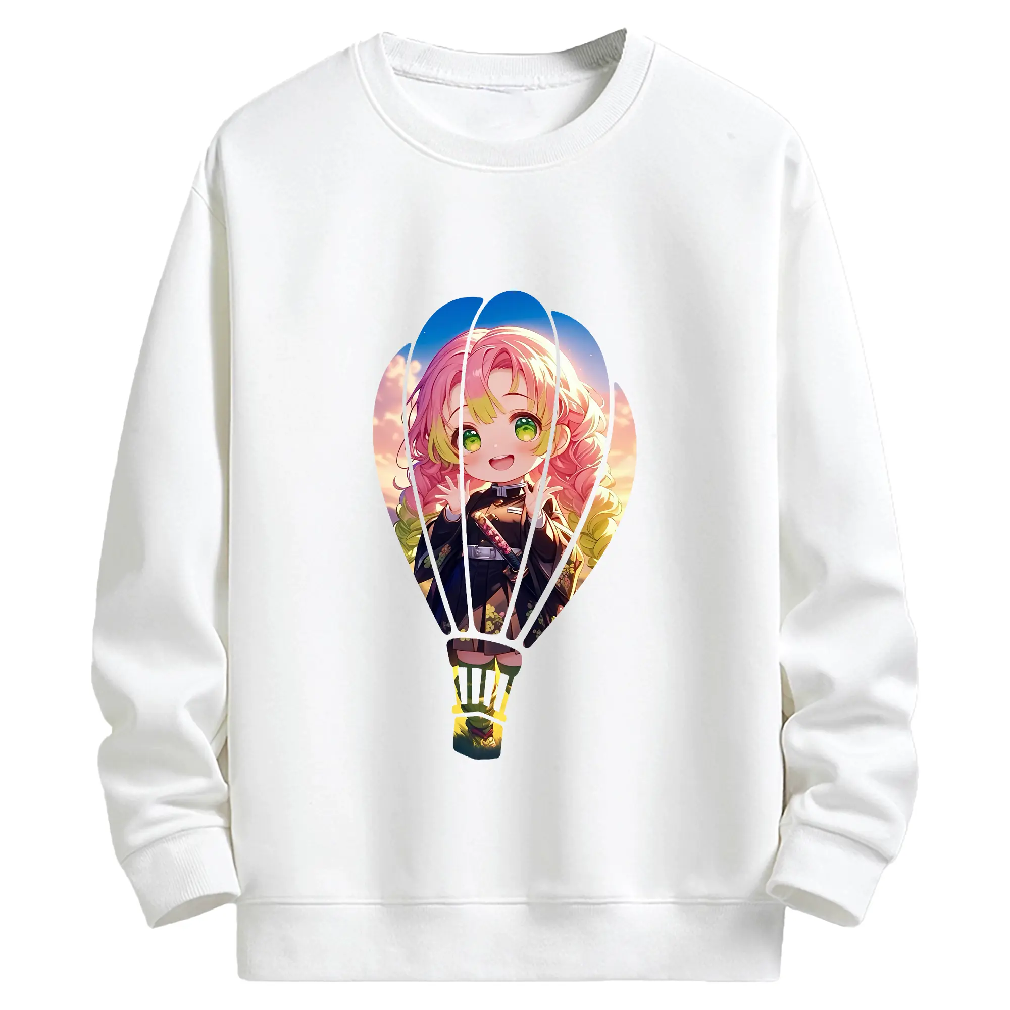 鬼滅の刃 グッズ,甘露寺 蜜璃 - 高品質 クルーネック スウェット ・ コットン59％ ポリエステル41％ ・ ユニセックス 長袖 トレーナー ・ カジュアル デイリー スポーツ 散歩用