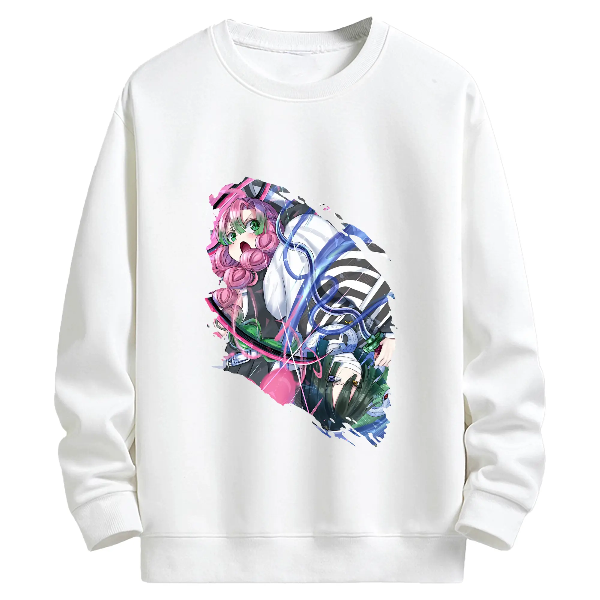 鬼滅の刃 グッズ,甘露寺 蜜璃 - 高品質 クルーネック スウェット ・ コットン59％ ポリエステル41％ ・ ユニセックス 長袖 トレーナー ・ カジュアル デイリー スポーツ 散歩用