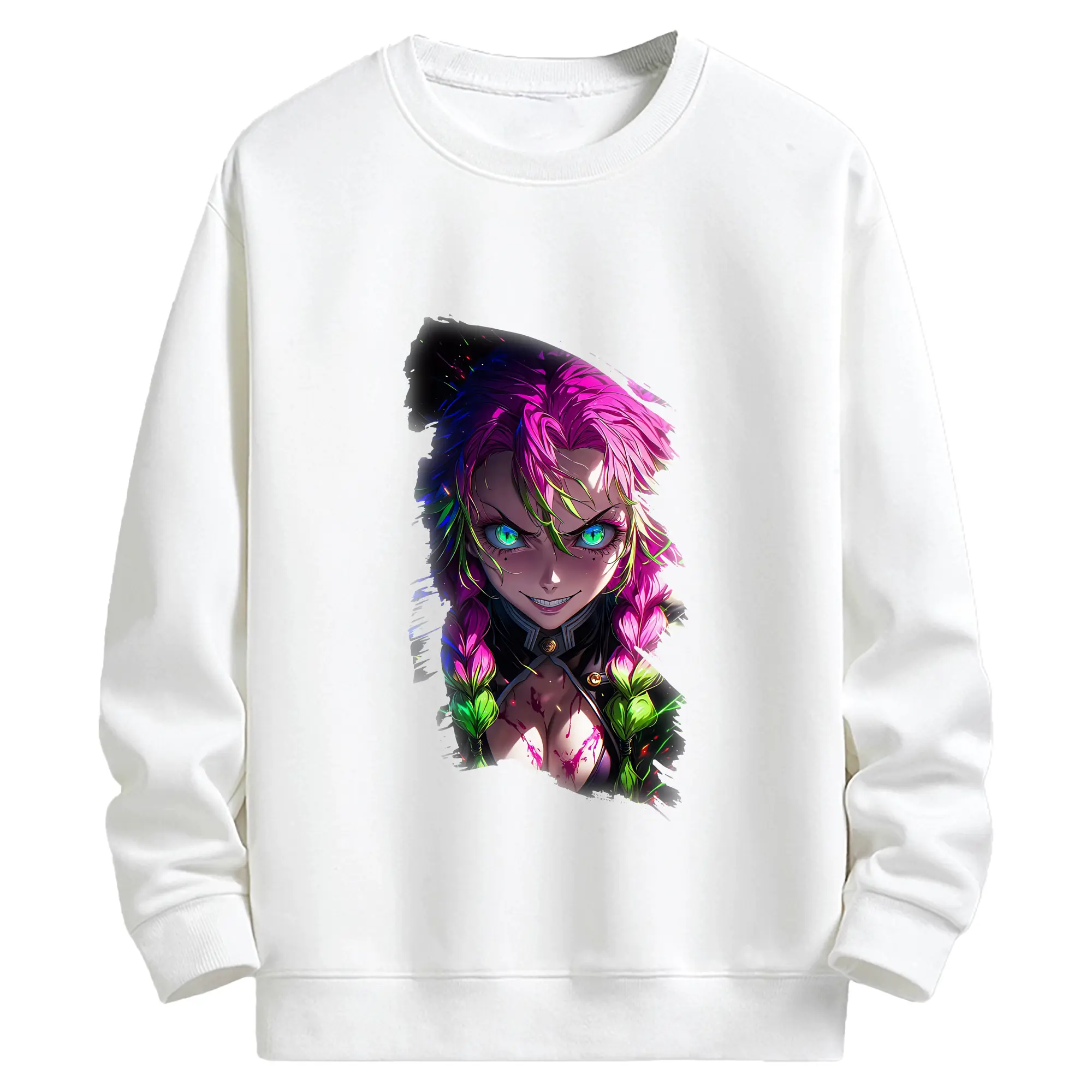 鬼滅の刃 グッズ,甘露寺 蜜璃 - 高品質 クルーネック スウェット ・ コットン59％ ポリエステル41％ ・ ユニセックス 長袖 トレーナー ・ カジュアル デイリー スポーツ 散歩用