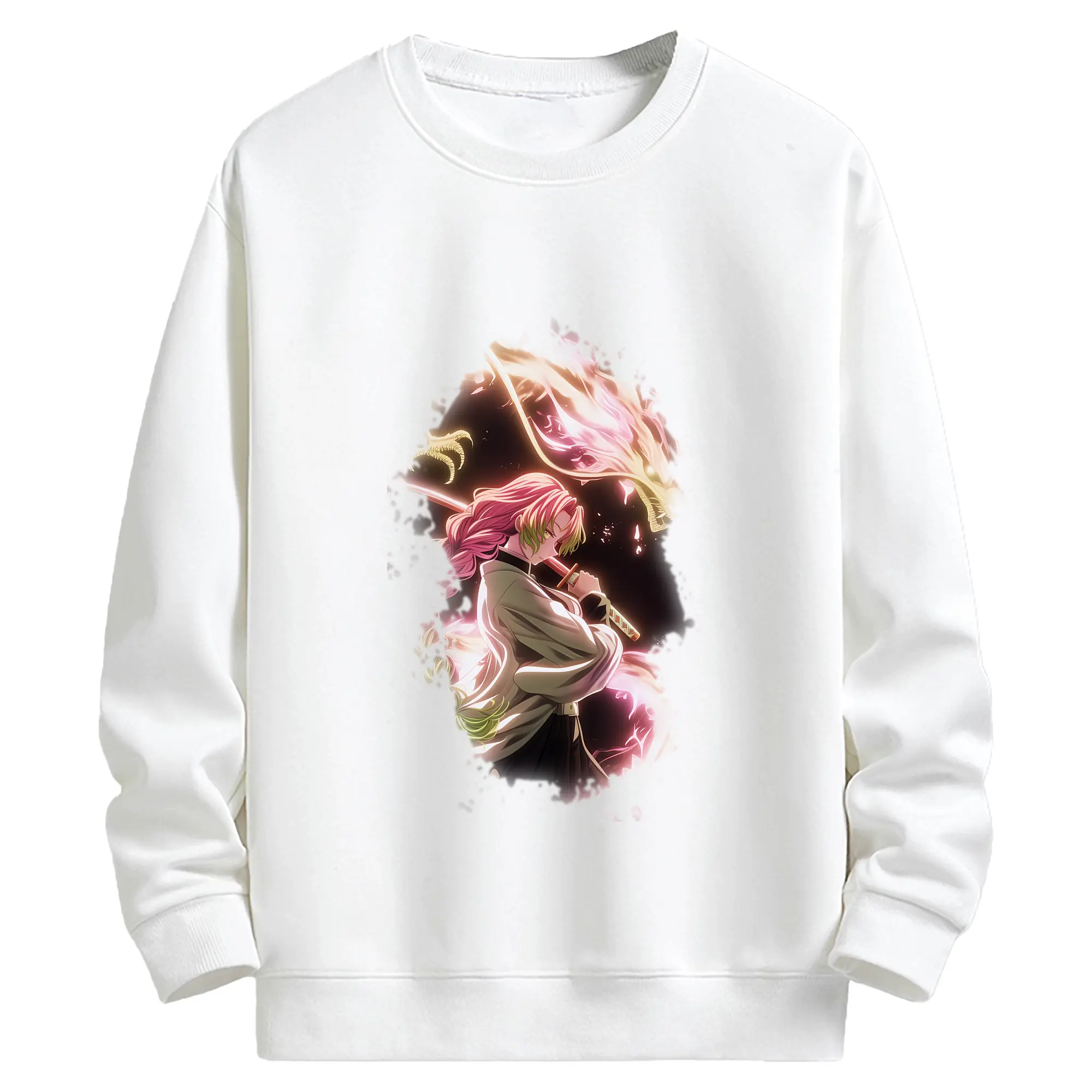 鬼滅の刃 グッズ,甘露寺 蜜璃 - 高品質 クルーネック スウェット ・ コットン59％ ポリエステル41％ ・ ユニセックス 長袖 トレーナー ・ カジュアル デイリー スポーツ 散歩用