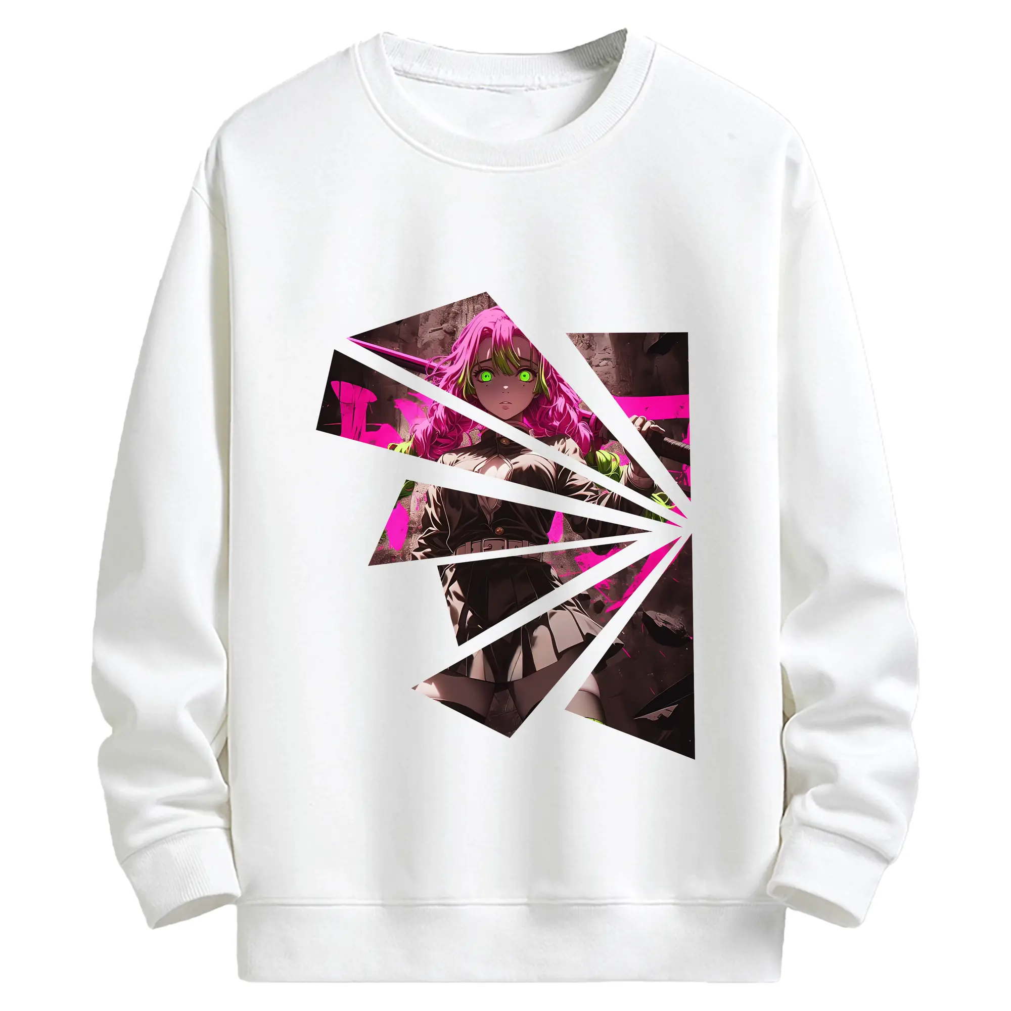 鬼滅の刃 グッズ,甘露寺 蜜璃 - 高品質 クルーネック スウェット ・ コットン59％ ポリエステル41％ ・ ユニセックス 長袖 トレーナー ・ カジュアル デイリー スポーツ 散歩用