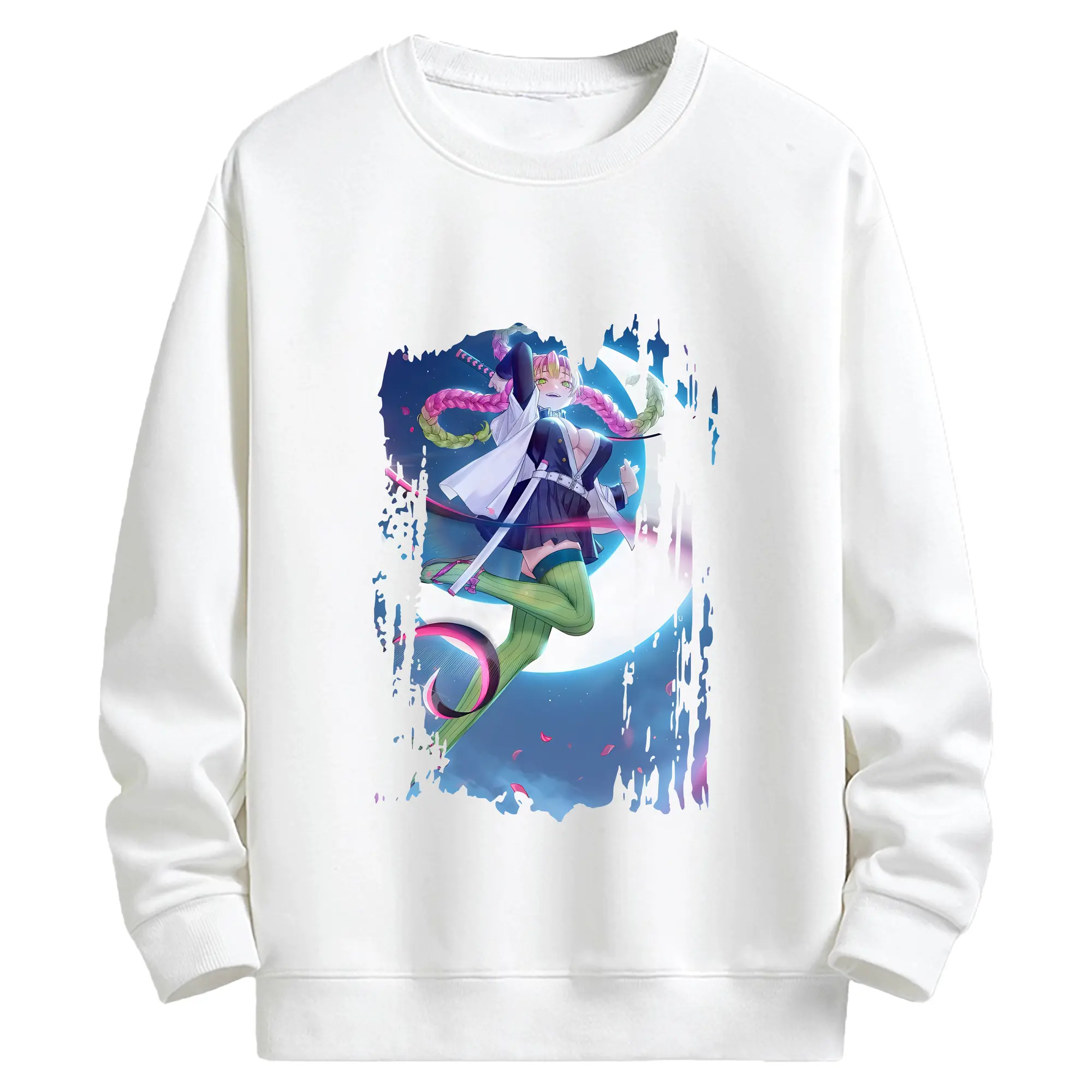 鬼滅の刃 グッズ,甘露寺 蜜璃 - 高品質 クルーネック スウェット ・ コットン59％ ポリエステル41％ ・ ユニセックス 長袖 トレーナー ・ カジュアル デイリー スポーツ 散歩用