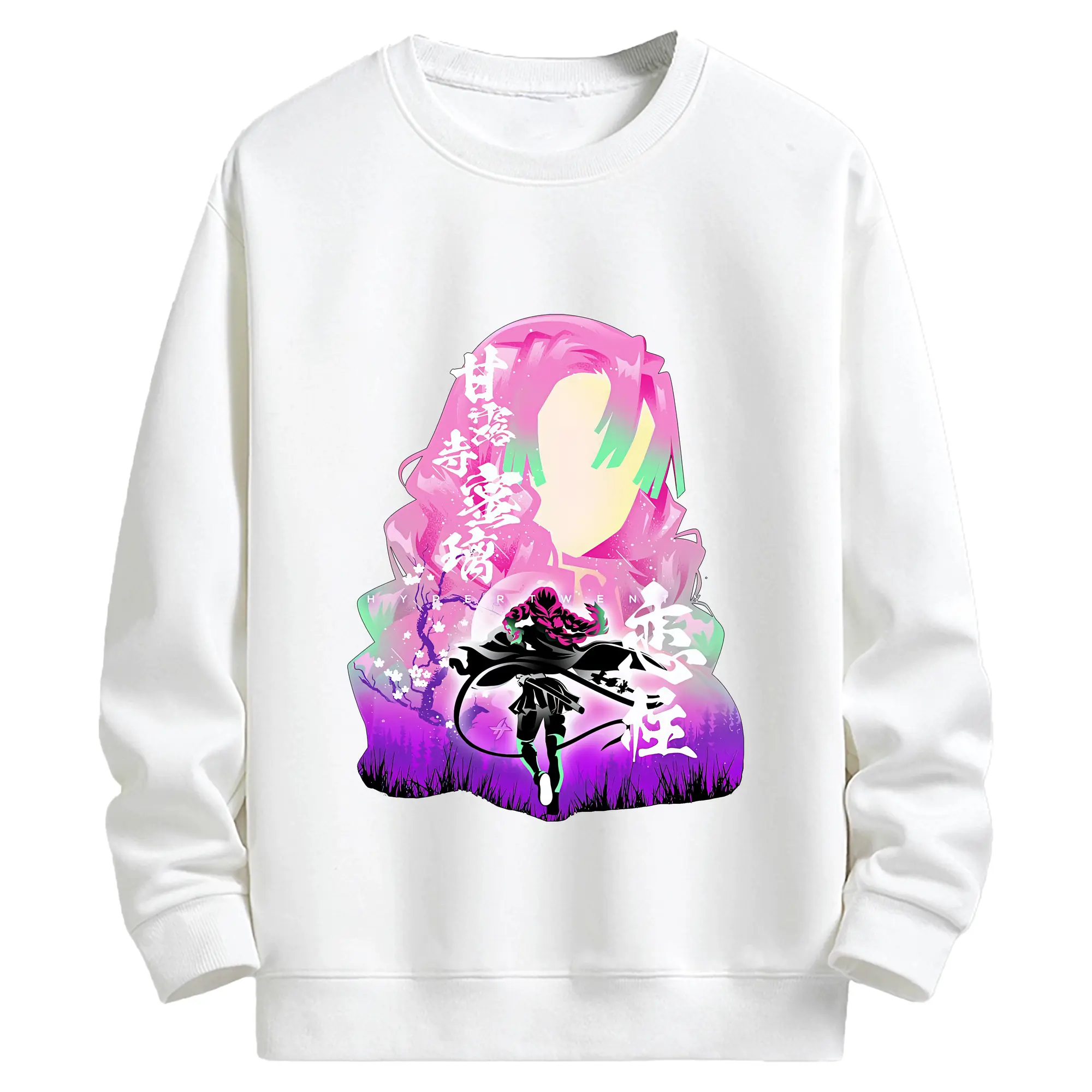 鬼滅の刃 グッズ,甘露寺 蜜璃 - 高品質 クルーネック スウェット ・ コットン59％ ポリエステル41％ ・ ユニセックス 長袖 トレーナー ・ カジュアル デイリー スポーツ 散歩用