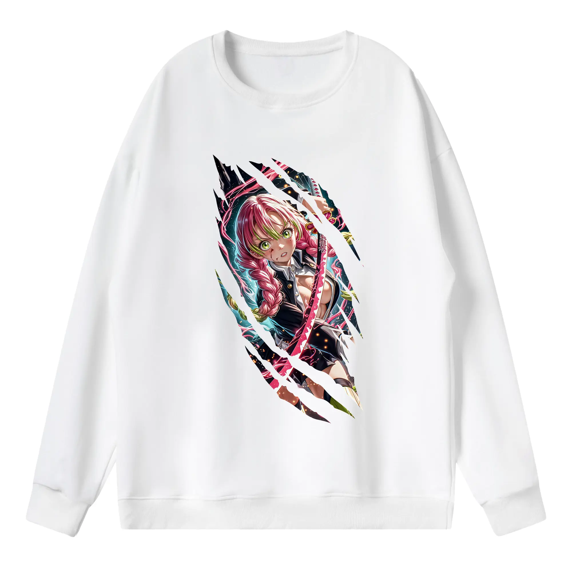 鬼滅の刃 グッズ,甘露寺 蜜璃 - 薄手 クルーネック スウェット 裏毛260g · ポリエステル 春秋向け カジュアル 男女兼用 · トレーナー デイリー スポーツ 散歩に最適