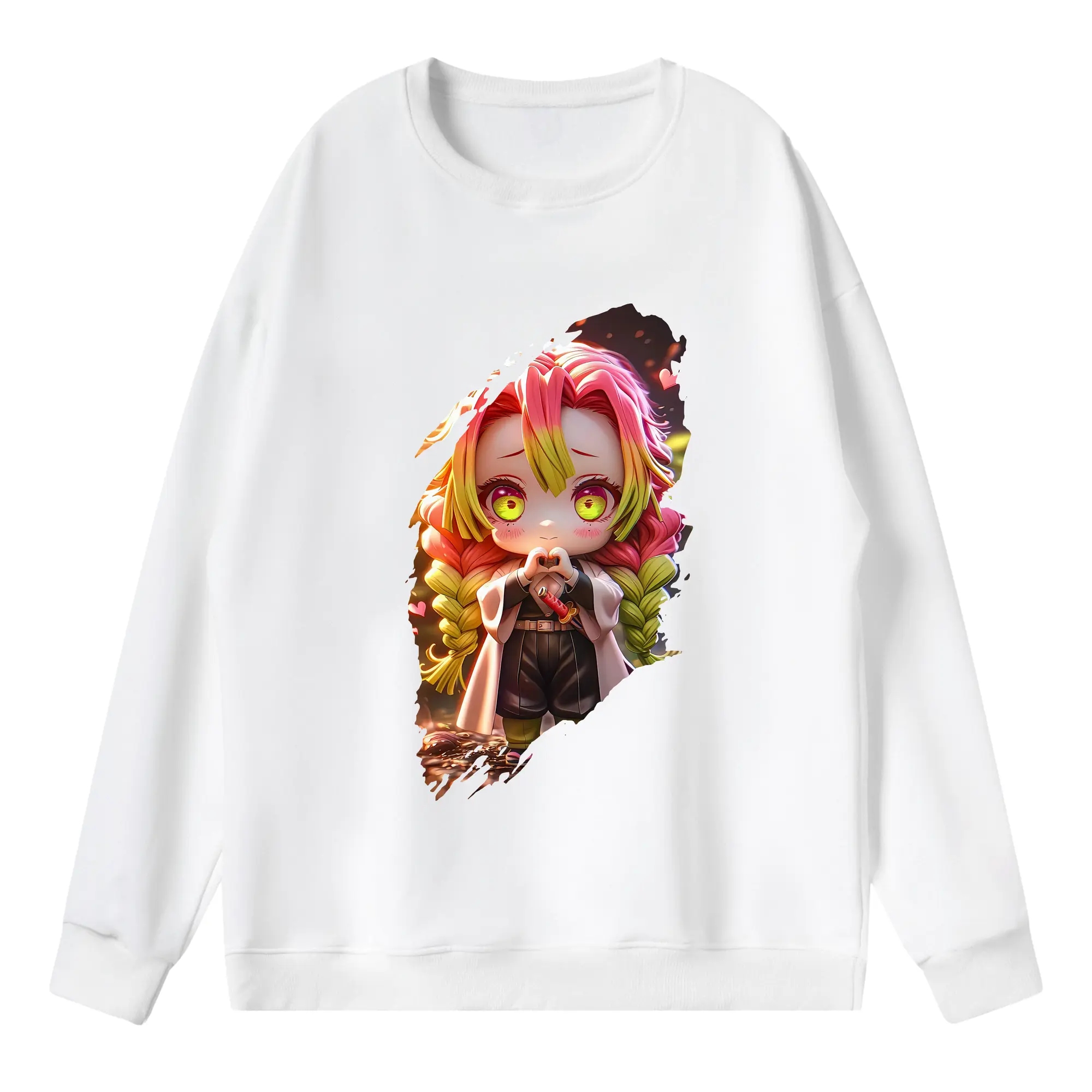 鬼滅の刃 グッズ,甘露寺 蜜璃 - 薄手 クルーネック スウェット 裏毛260g · ポリエステル 春秋向け カジュアル 男女兼用 · トレーナー デイリー スポーツ 散歩に最適