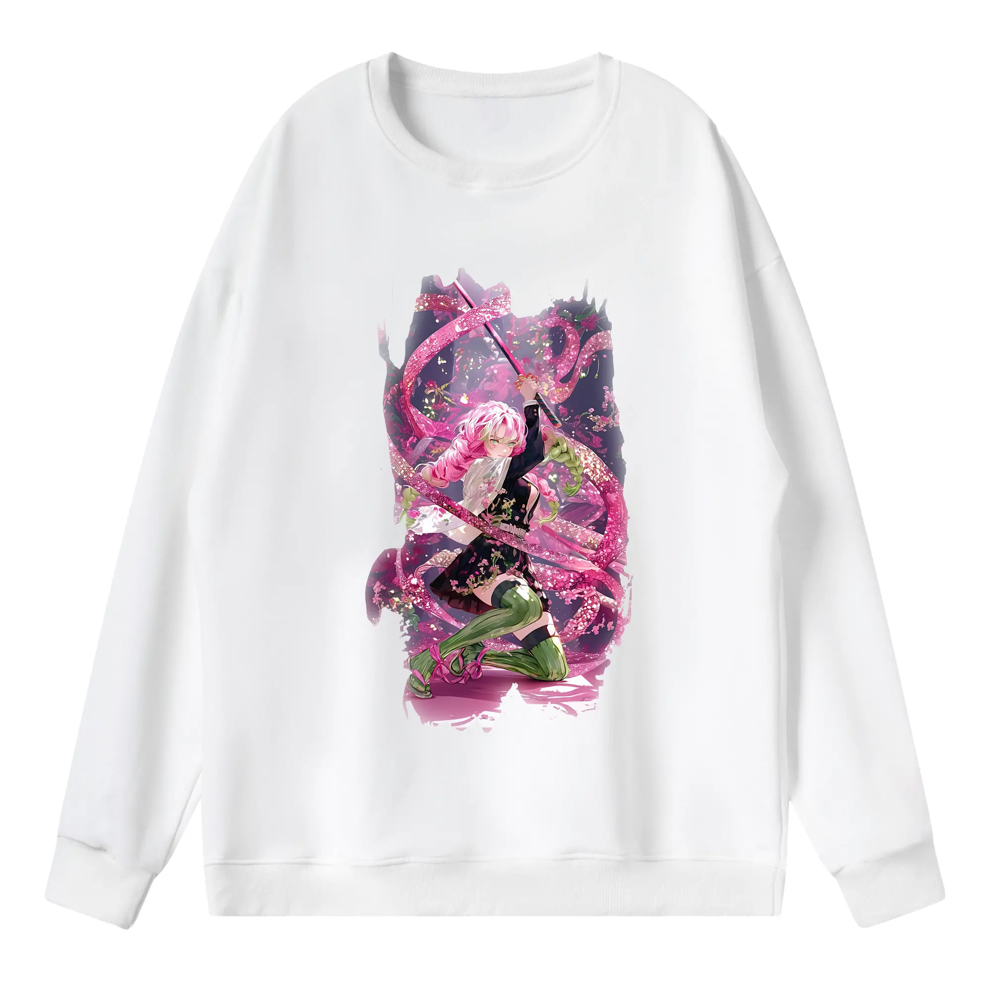 鬼滅の刃 グッズ,甘露寺 蜜璃 - 薄手 クルーネック スウェット 裏毛260g · ポリエステル 春秋向け カジュアル 男女兼用 · トレーナー デイリー スポーツ 散歩に最適