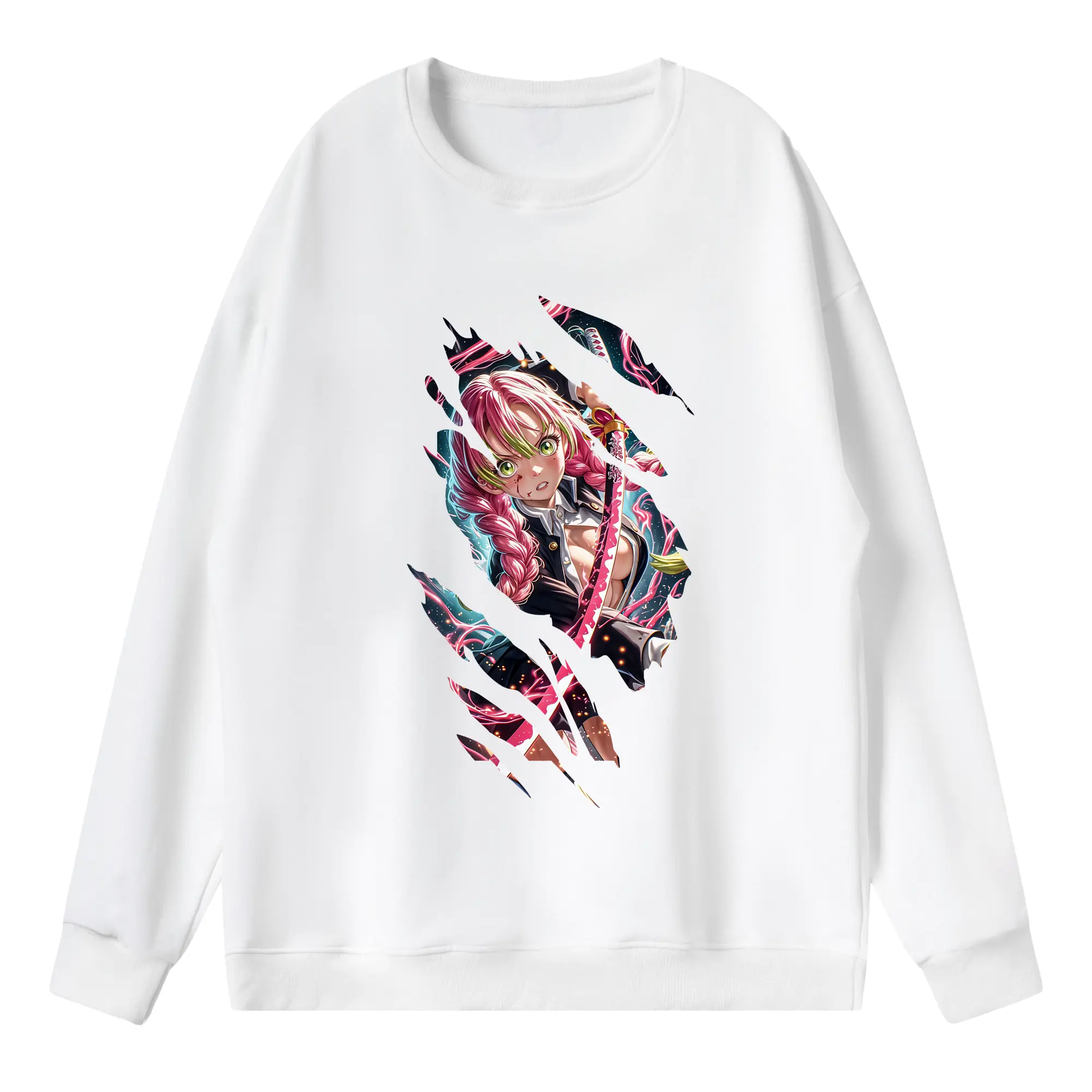 鬼滅の刃 グッズ,甘露寺 蜜璃 - 薄手 クルーネック スウェット 裏毛260g · ポリエステル 春秋向け カジュアル 男女兼用 · トレーナー デイリー スポーツ 散歩に最適