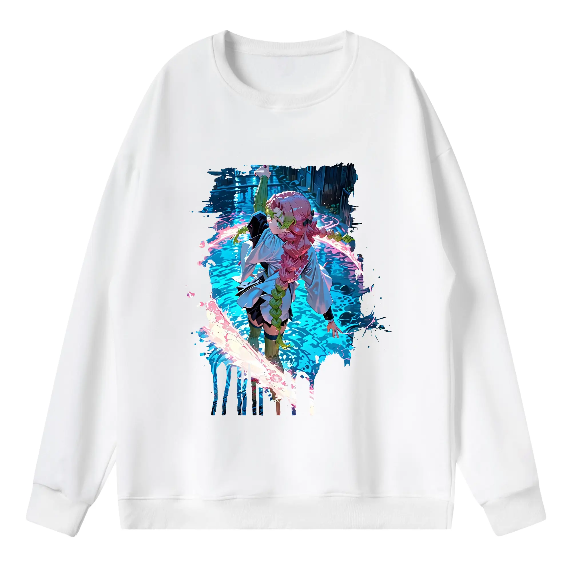 鬼滅の刃 グッズ,甘露寺 蜜璃 - 薄手 クルーネック スウェット 裏毛260g · ポリエステル 春秋向け カジュアル 男女兼用 · トレーナー デイリー スポーツ 散歩に最適