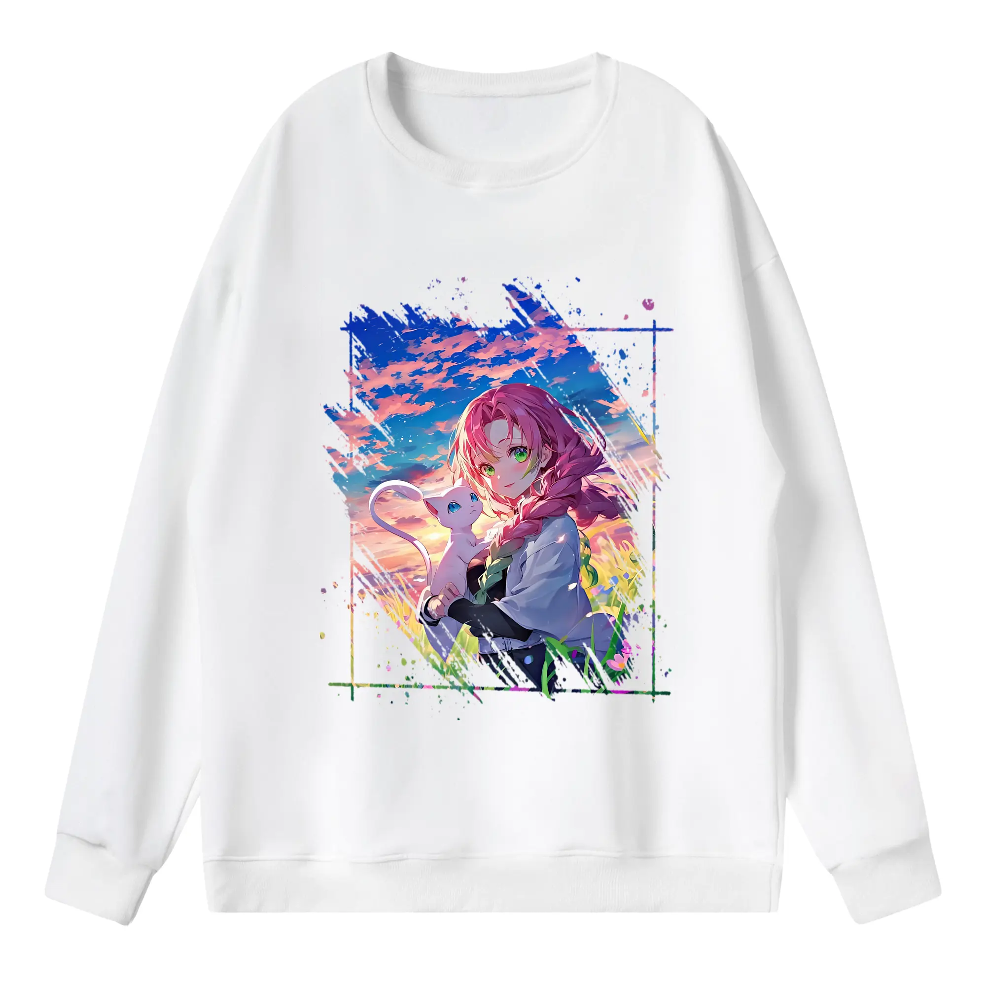 鬼滅の刃 グッズ,甘露寺 蜜璃 - 薄手 クルーネック スウェット 裏毛260g · ポリエステル 春秋向け カジュアル 男女兼用 · トレーナー デイリー スポーツ 散歩に最適