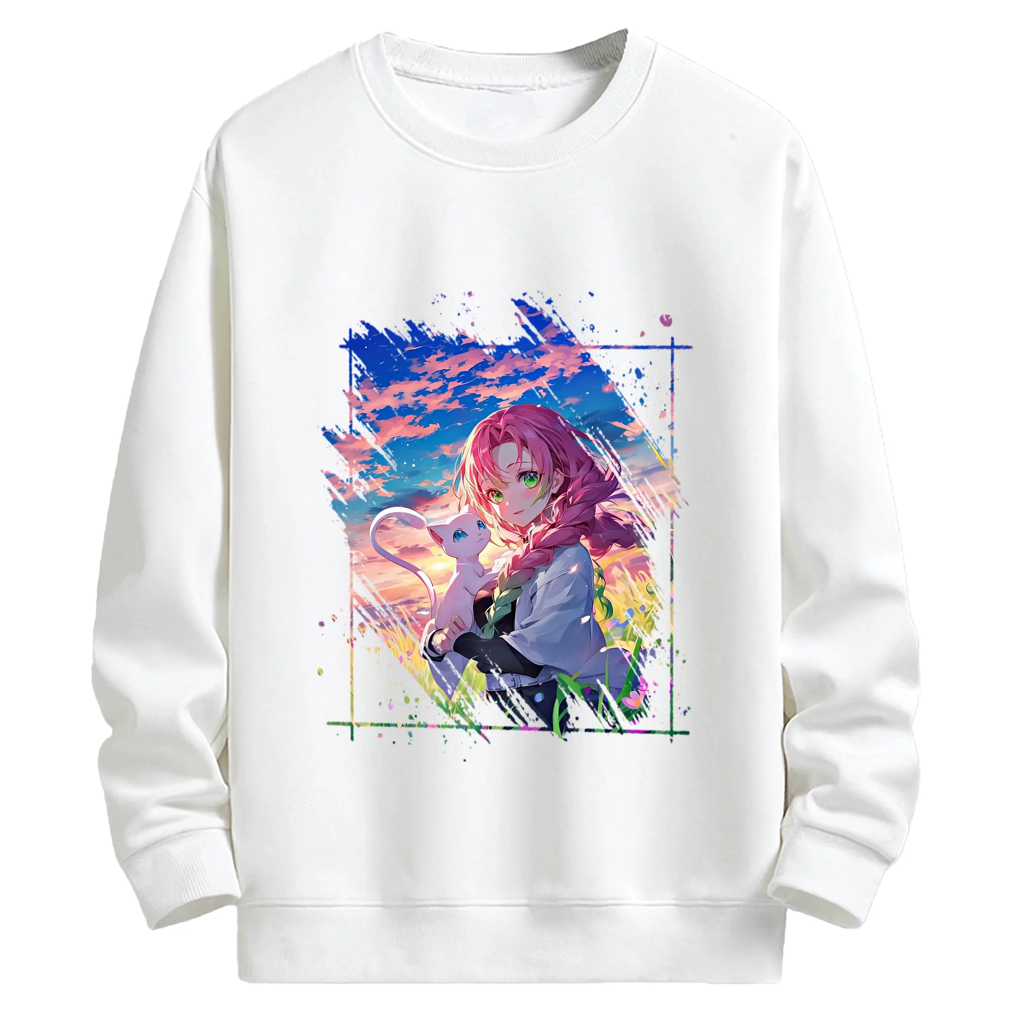 鬼滅の刃 グッズ,甘露寺 蜜璃 - キッズ クルーネックスウェットシャツ ・ フロントプリント ・ 綿80％ ポリエステル20％ ・ 快適 通学 スポーツ 日常使い お散歩用