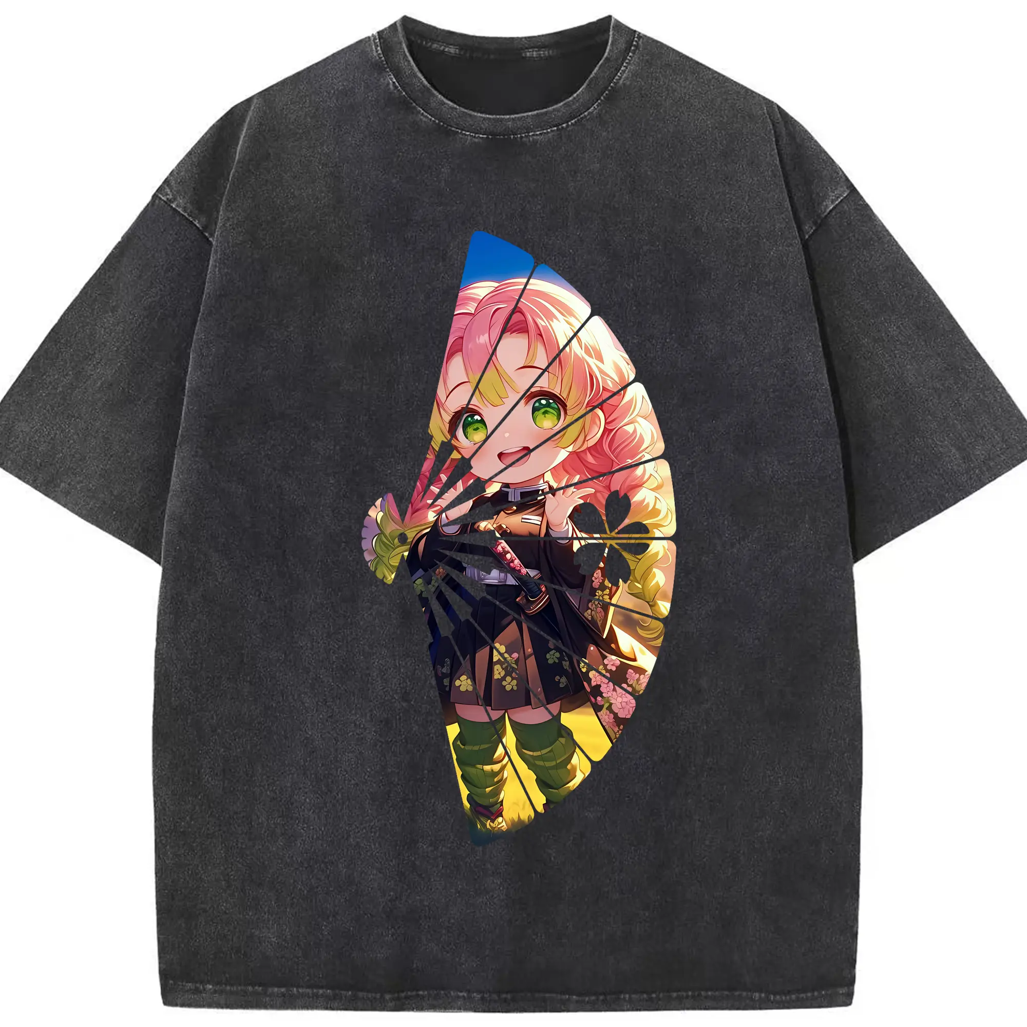 鬼滅の刃 グッズ,甘露寺 蜜璃 - 綿100％ ヴィンテージ風 半袖Tシャツ ・ フロントプリント ・ 柔らか肌触り ・ 通気性 快適 ・ スポーツ カジュアル 外出用