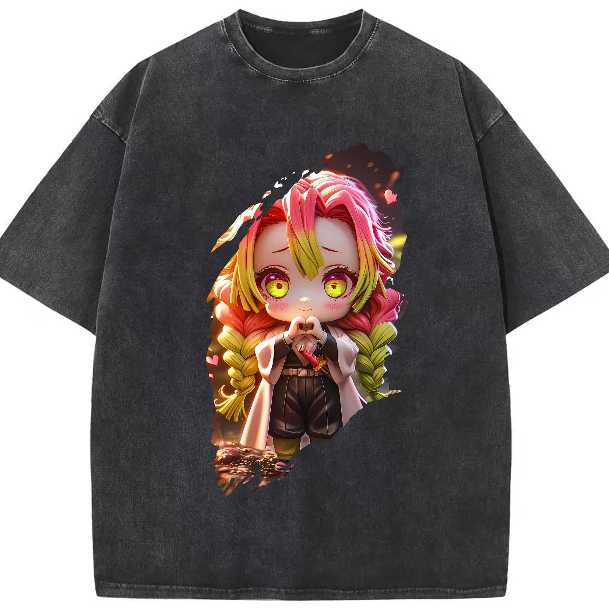 鬼滅の刃 グッズ,甘露寺 蜜璃 - 綿100％ ヴィンテージ風 半袖Tシャツ ・ フロントプリント ・ 柔らか肌触り ・ 通気性 快適 ・ スポーツ カジュアル 外出用