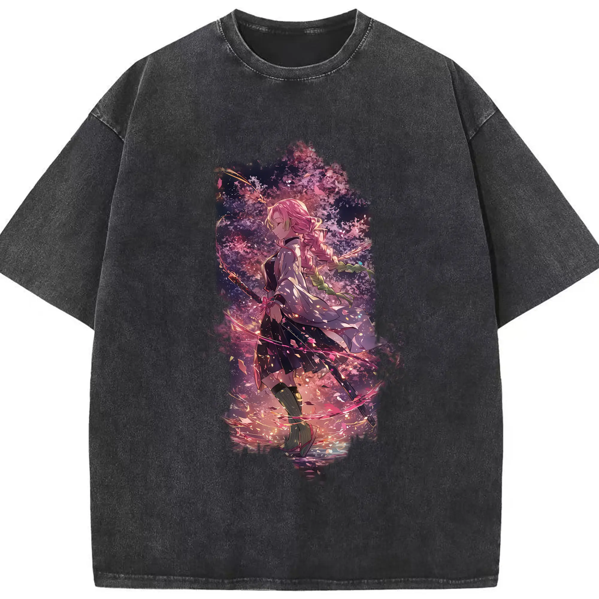 鬼滅の刃 グッズ,甘露寺 蜜璃 - 綿100％ ヴィンテージ風 半袖Tシャツ ・ フロントプリント ・ 柔らか肌触り ・ 通気性 快適 ・ スポーツ カジュアル 外出用